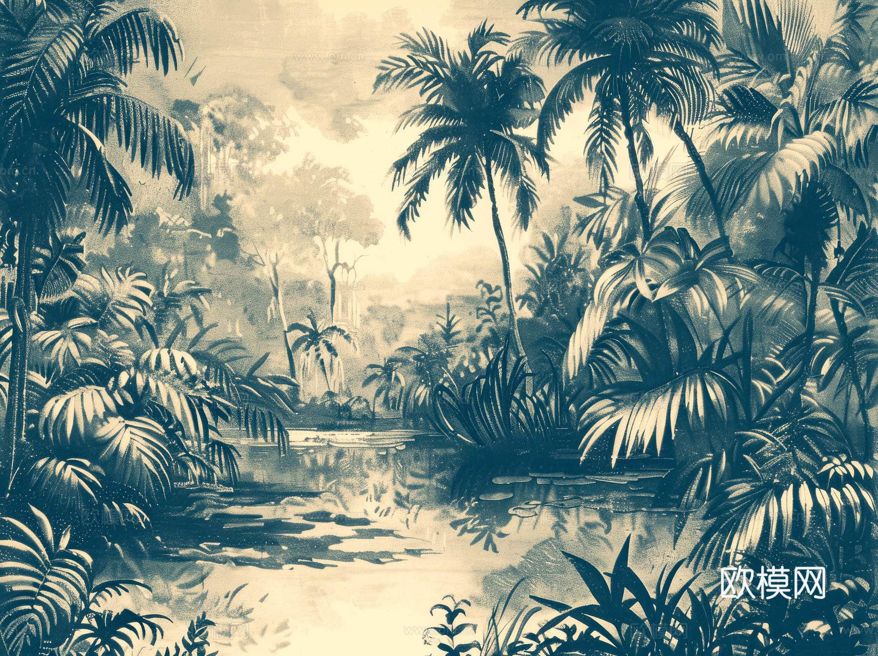 欧式田园热带雨林壁纸下载（渲染图4）