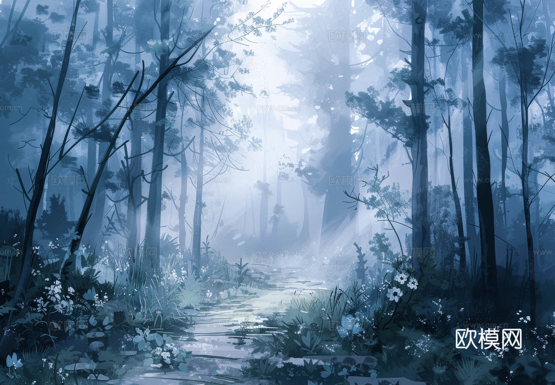 欧式田园热带雨林壁纸下载（渲染图1）