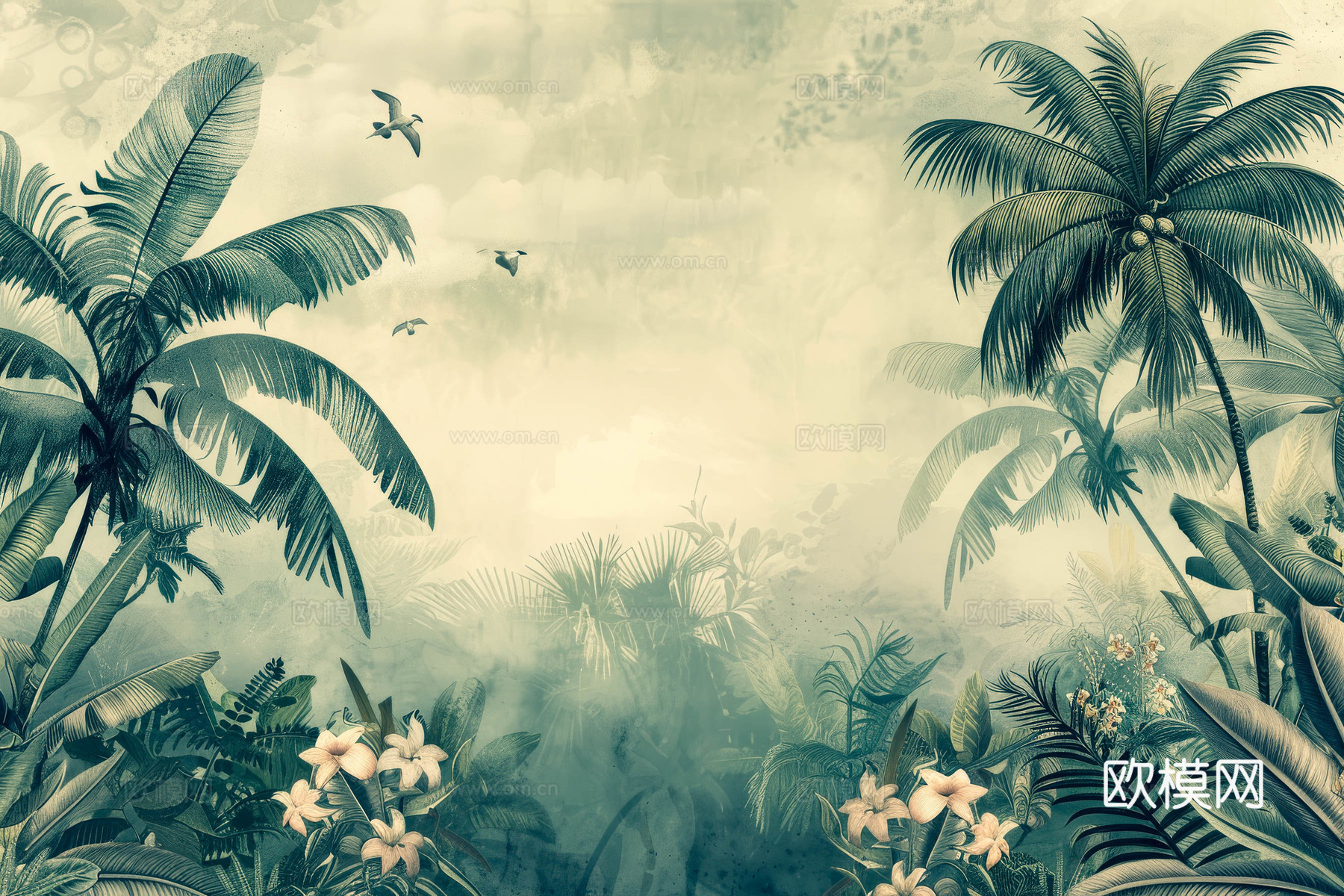 欧式田园热带雨林壁纸下载（渲染图2）