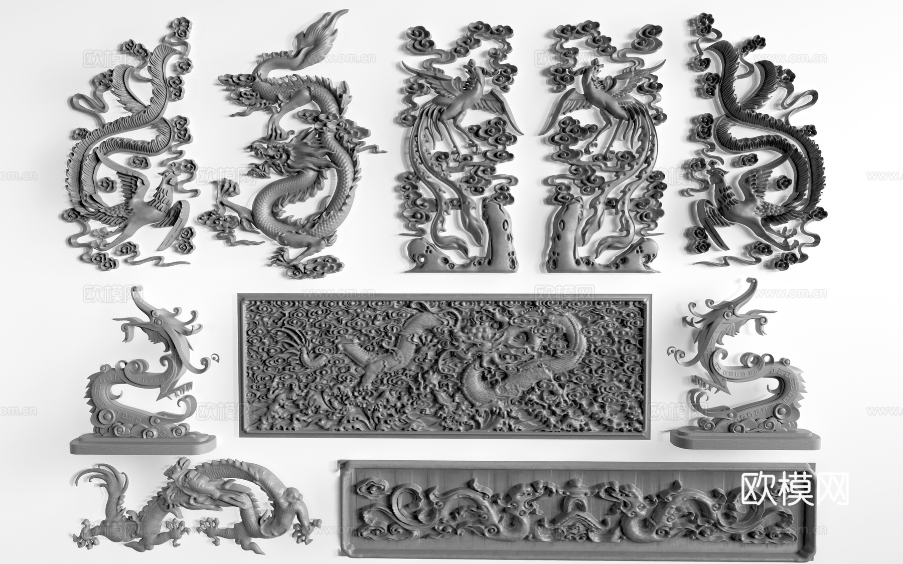 现代龙石刻 龙石雕 石头雕塑 龙纹雕塑su模型
