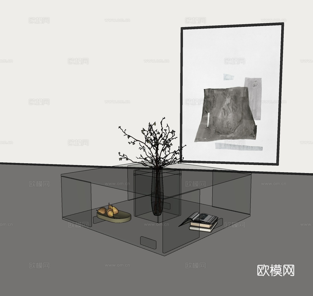 意式茶几 极简玻璃茶几 北欧别墅茶几 现代高端玻璃茶几 轻奢su模型