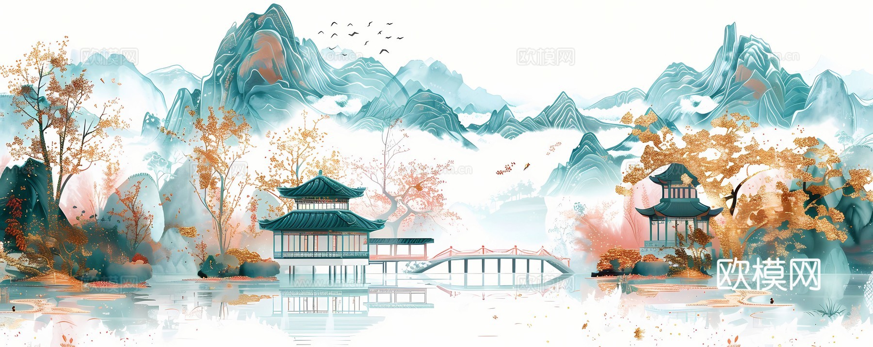 新中式国风壁纸壁画下载（渲染图8）