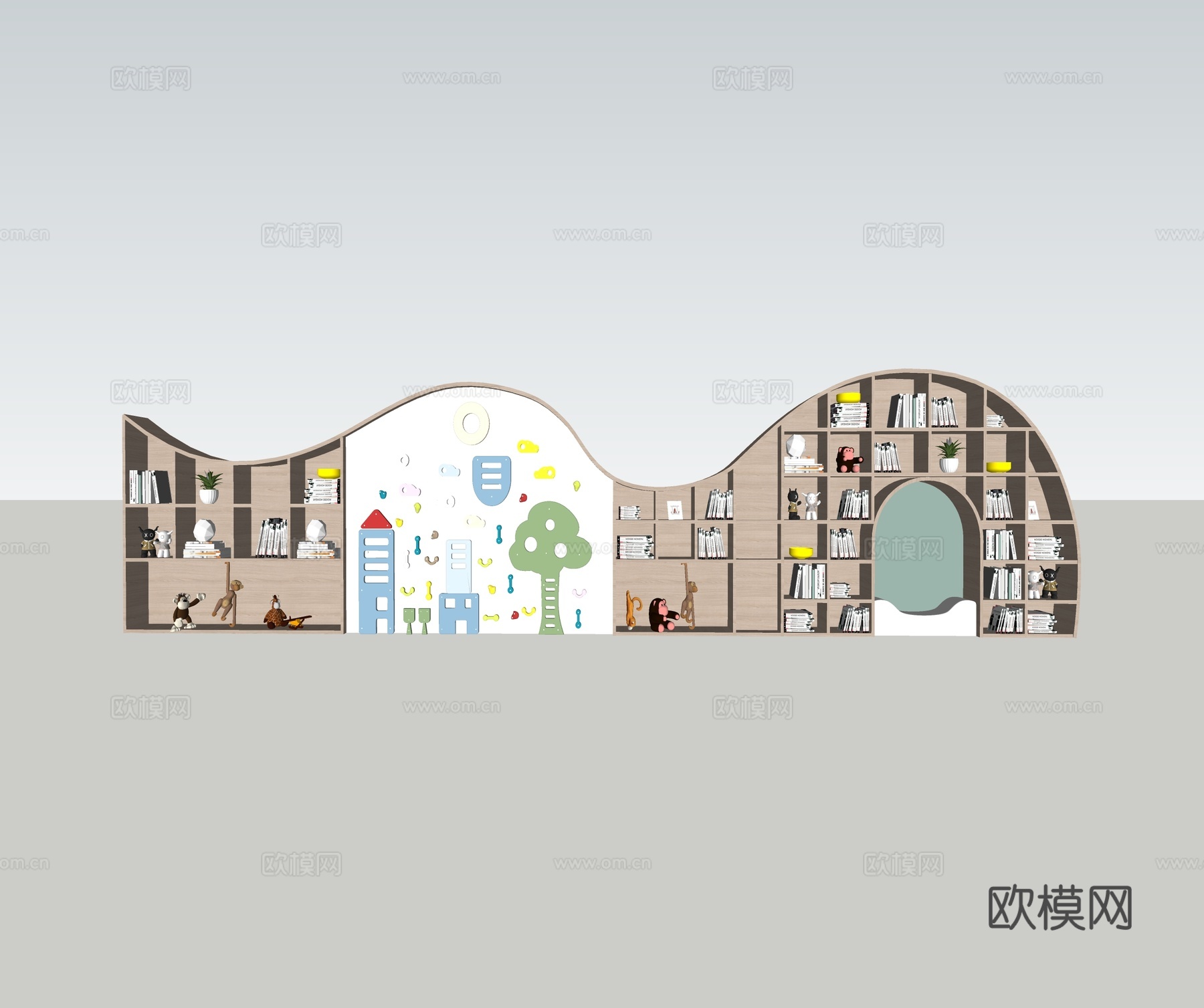 现代儿童桌椅组合 儿童玩具 儿童画板 儿童书报架 置物架 书su模型