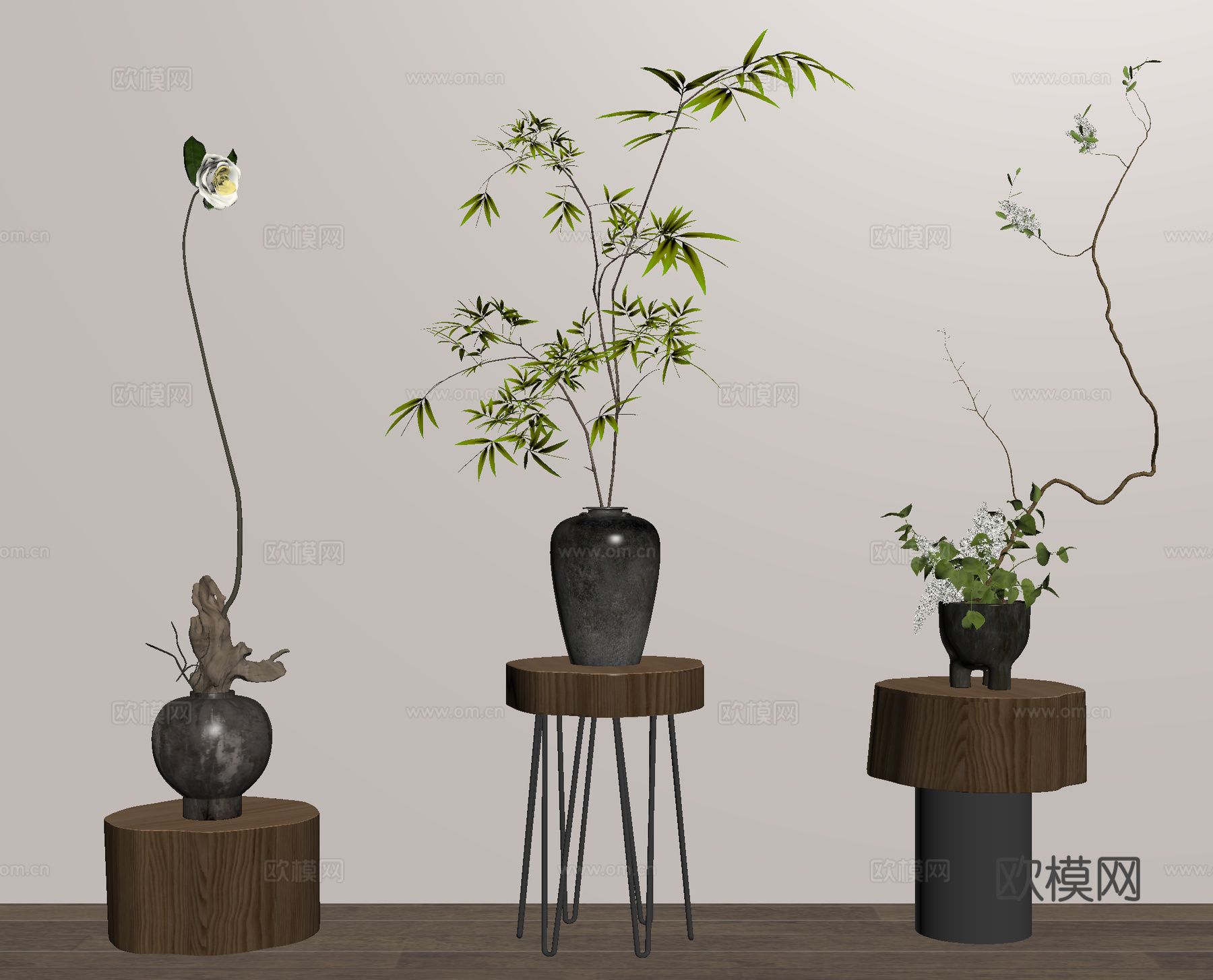 花瓶 花艺 花几 陶罐su模型