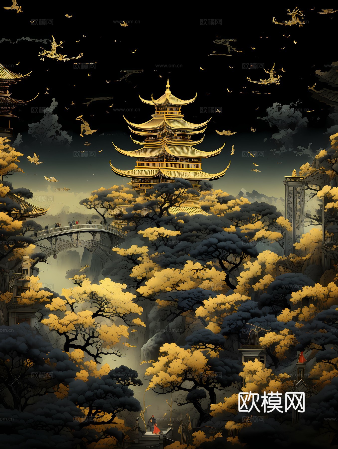 新中式国风壁纸壁画下载（渲染图6）