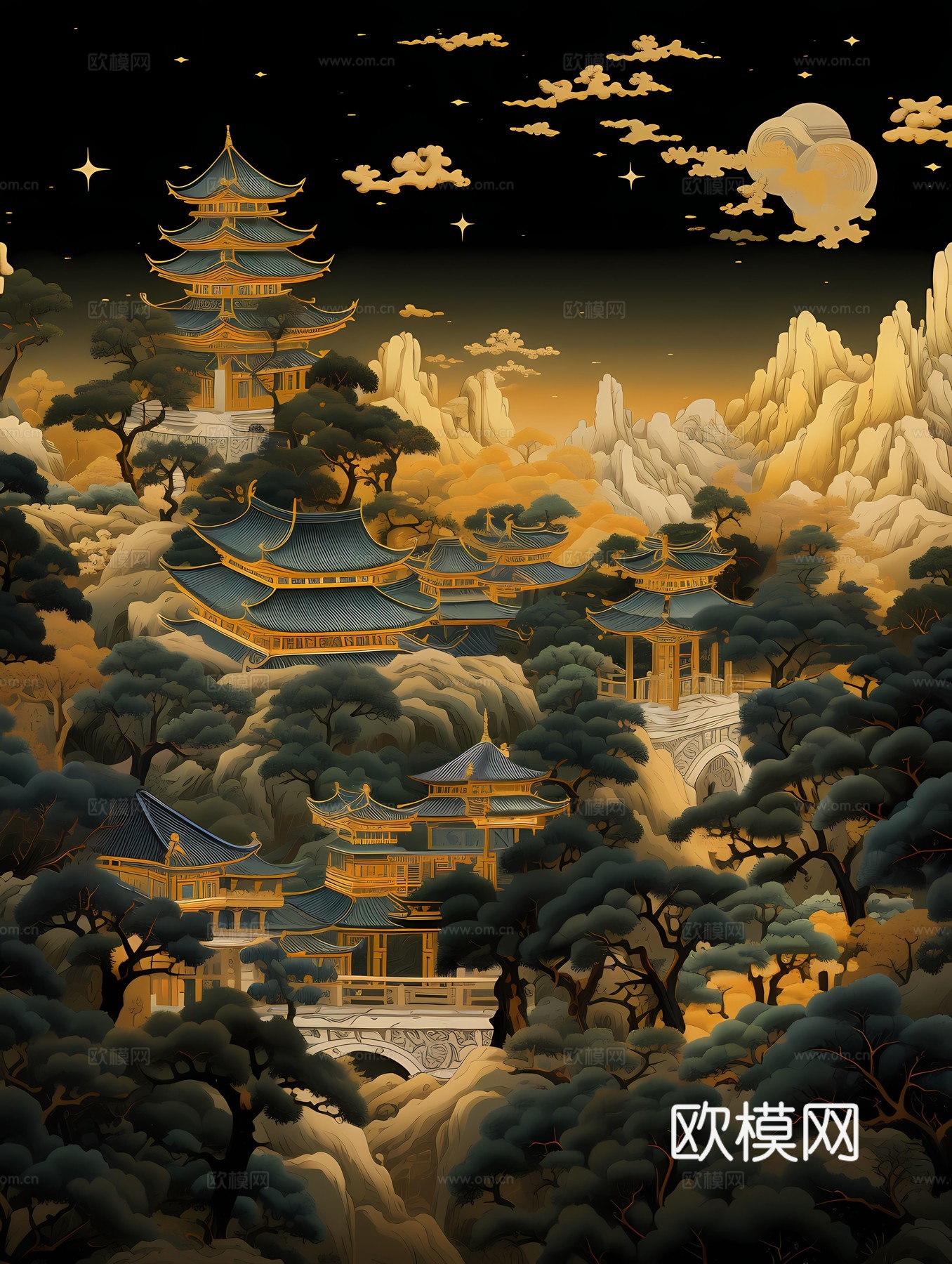 新中式国风壁纸壁画下载（渲染图1）