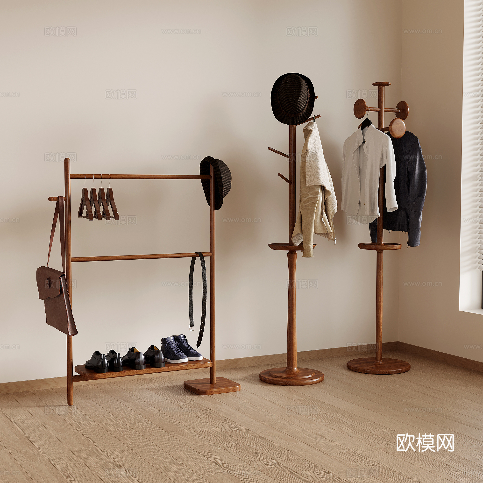 挂衣架 现代实木挂衣架 服饰鞋帽3d模型