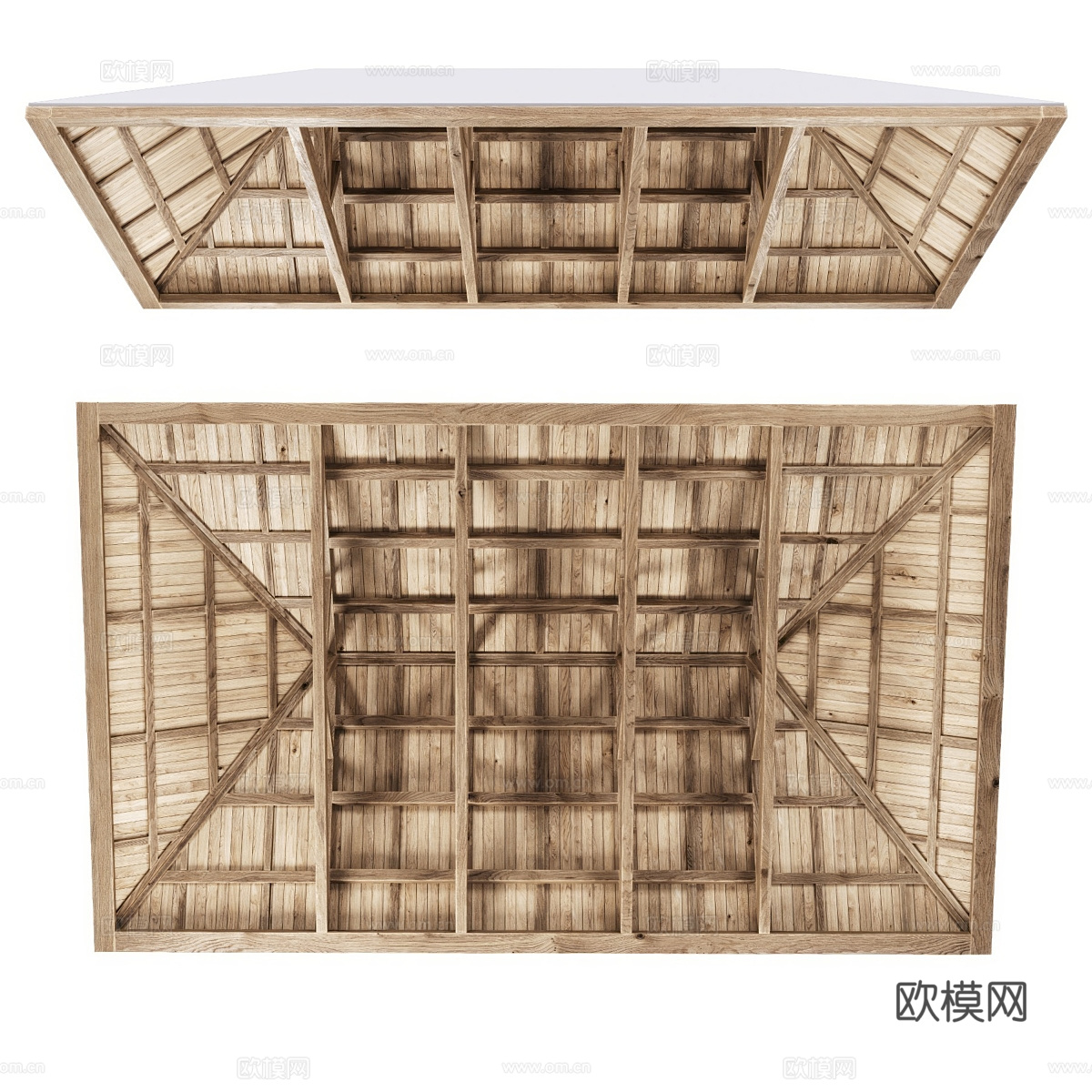 新中式侘寂木质天花吊顶3d模型