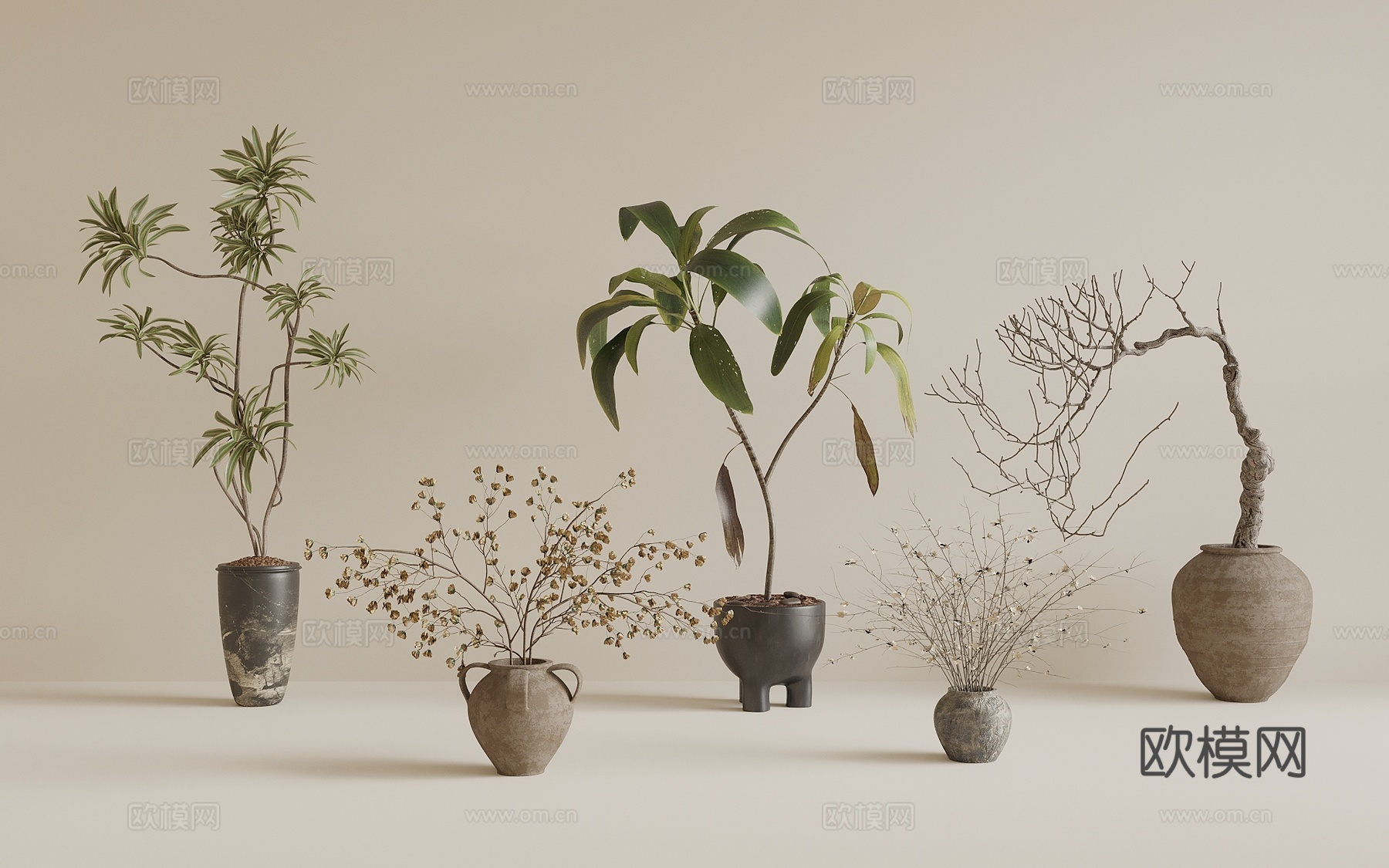 中古风盆栽 花瓶花艺3d模型