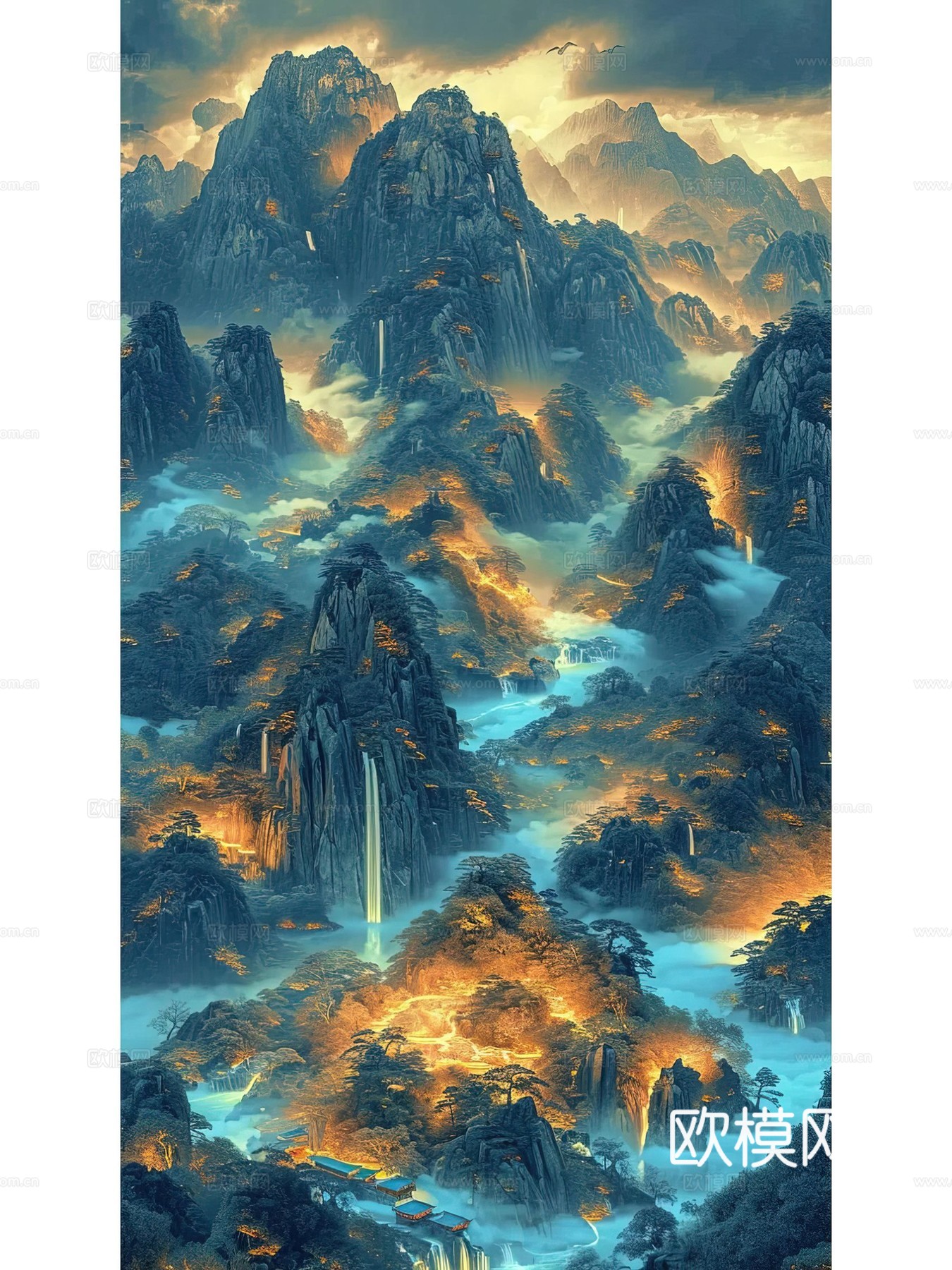 新中式国风壁纸壁画下载（渲染图5）