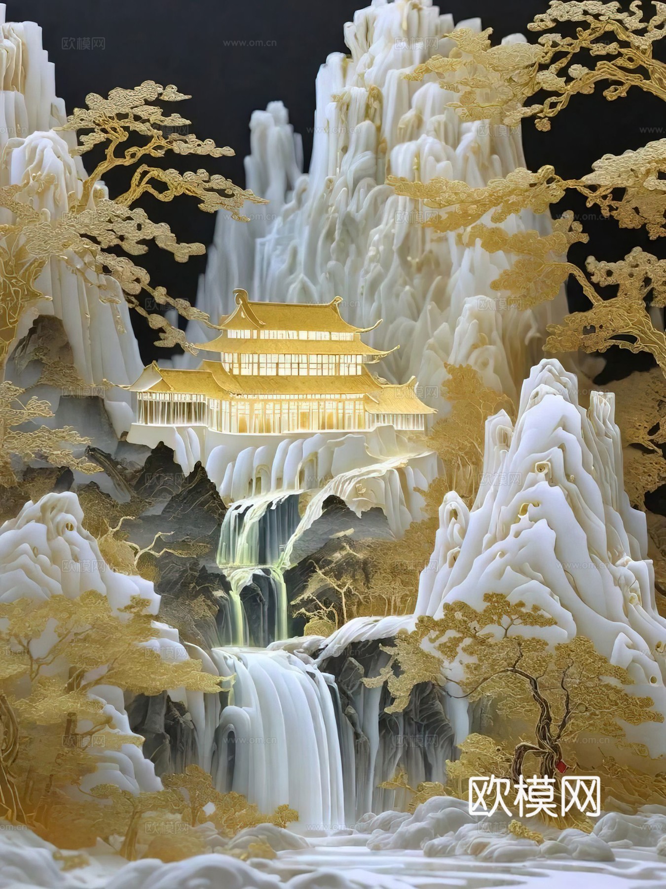 新中式国风壁纸壁画下载（渲染图8）