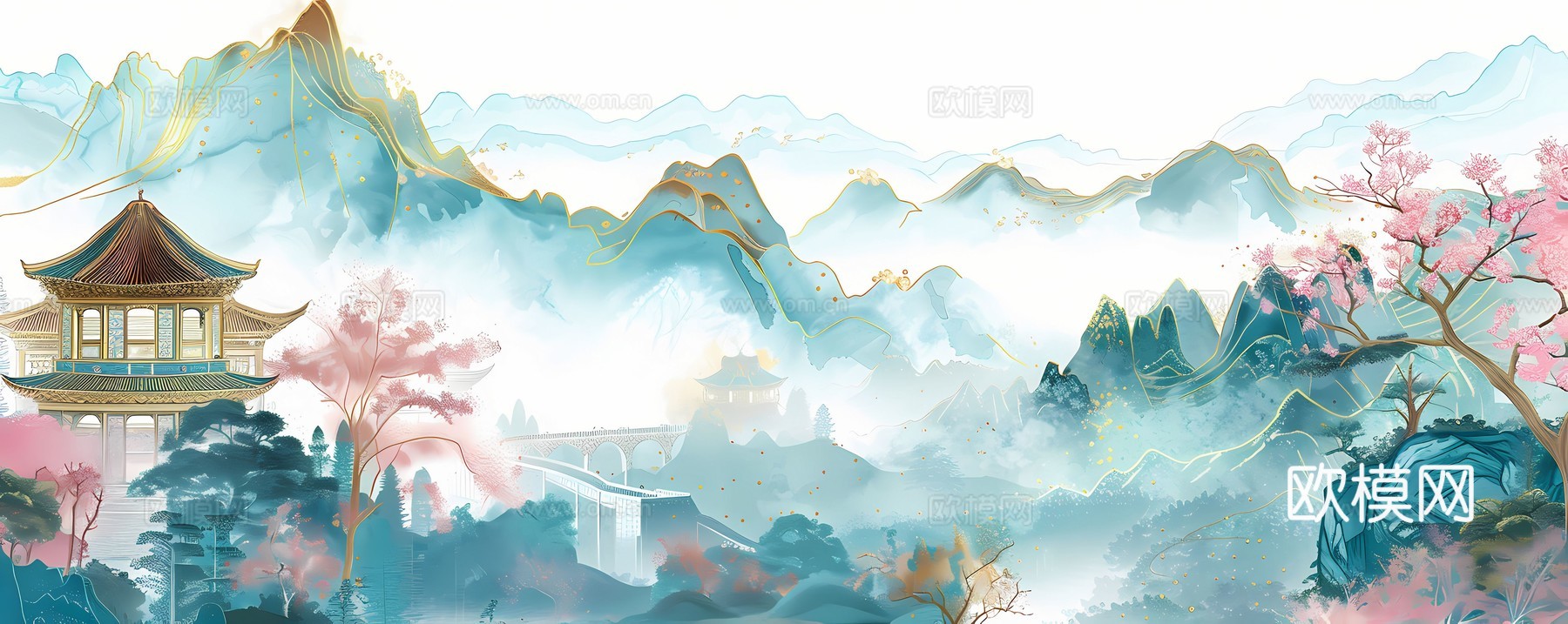 新中式国风壁纸壁画下载（渲染图6）