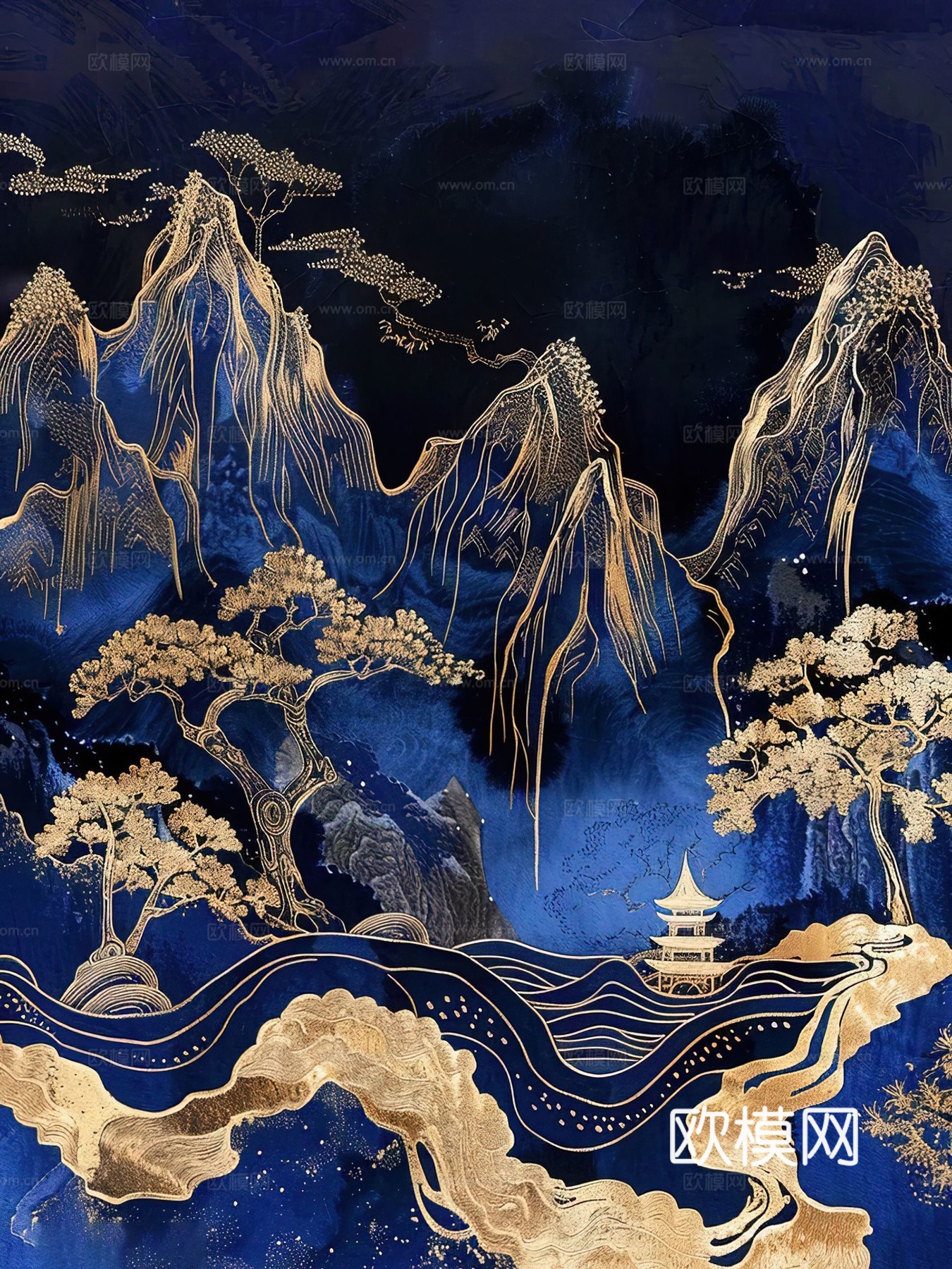 新中式国风壁纸壁画下载（渲染图1）