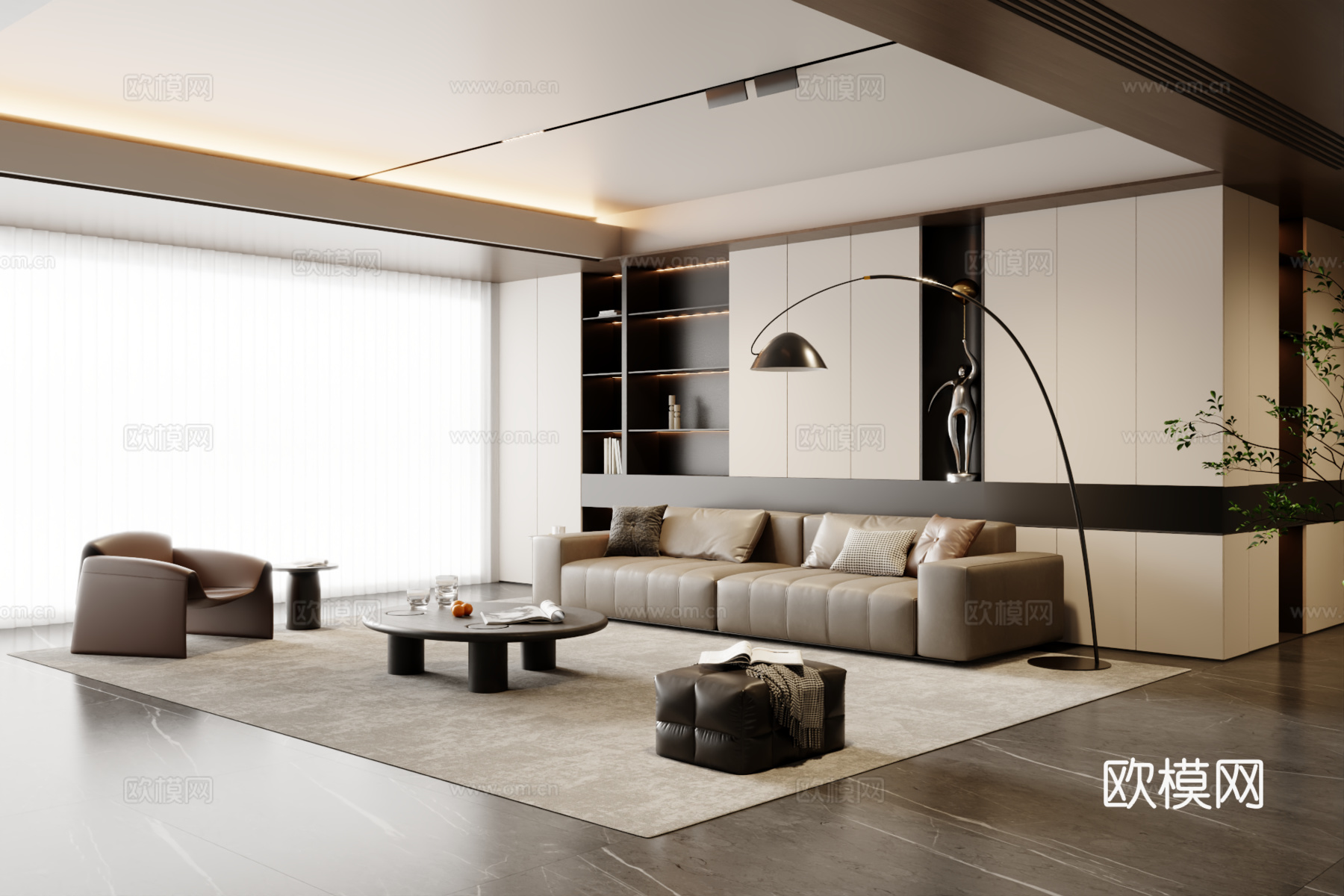 意式沙发组合 茶几 地毯3d模型下载