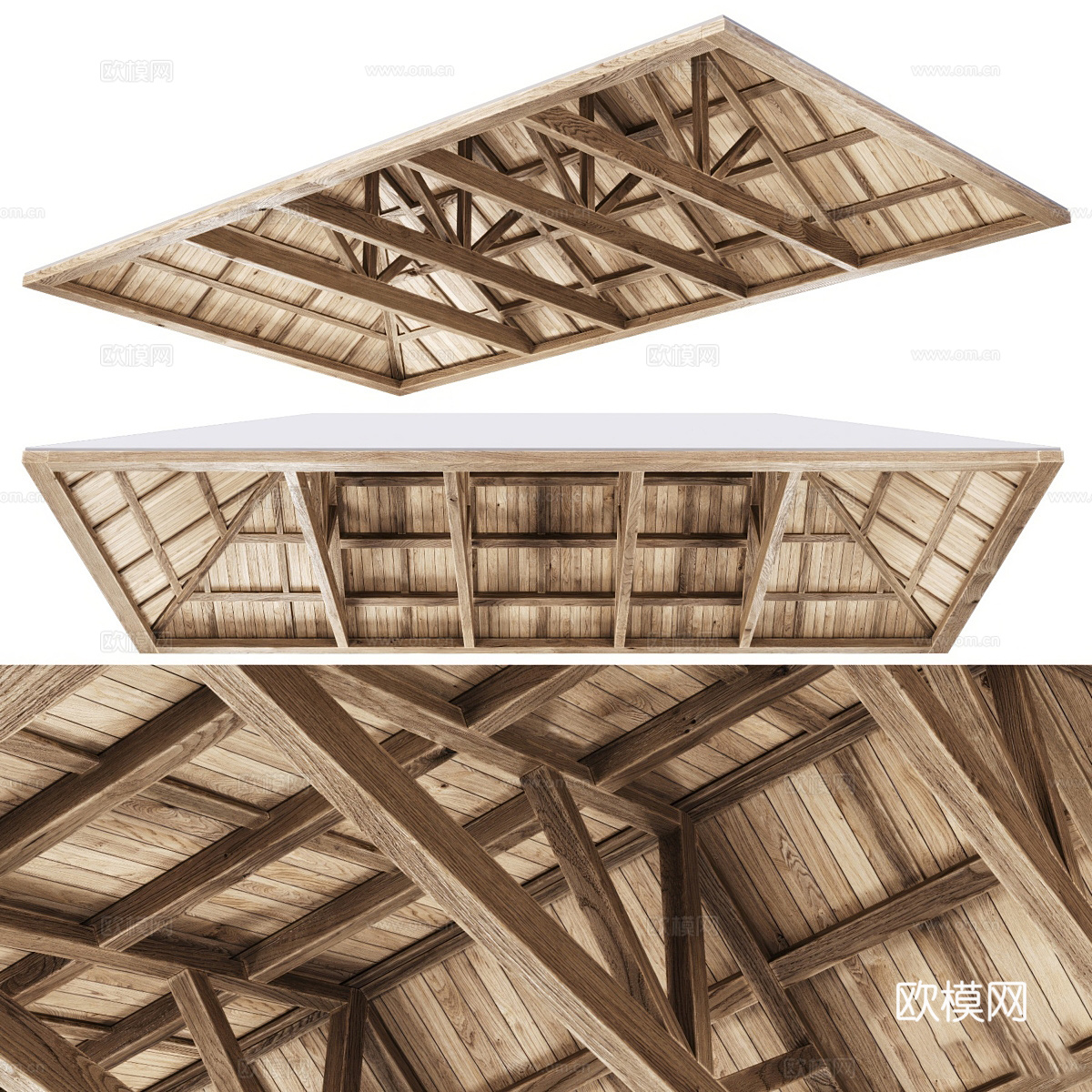 新中式侘寂木质天花吊顶3d模型