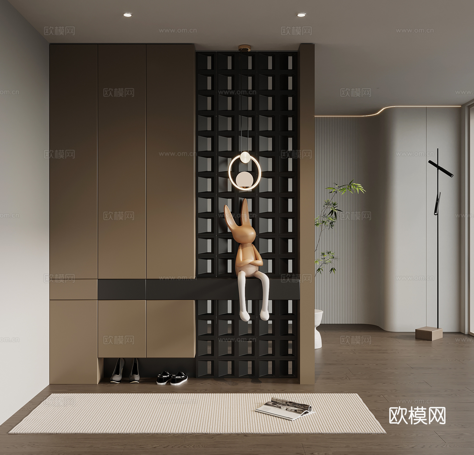 意式极简玄关柜 入户鞋柜 玄关背景su模型