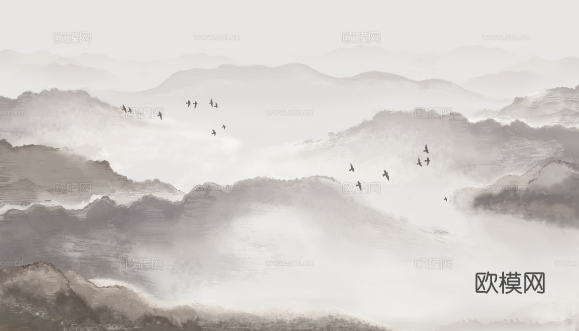 中式壁纸_山水贴图_自然风景_外景贴图_山水挂画_壁画_轻奢