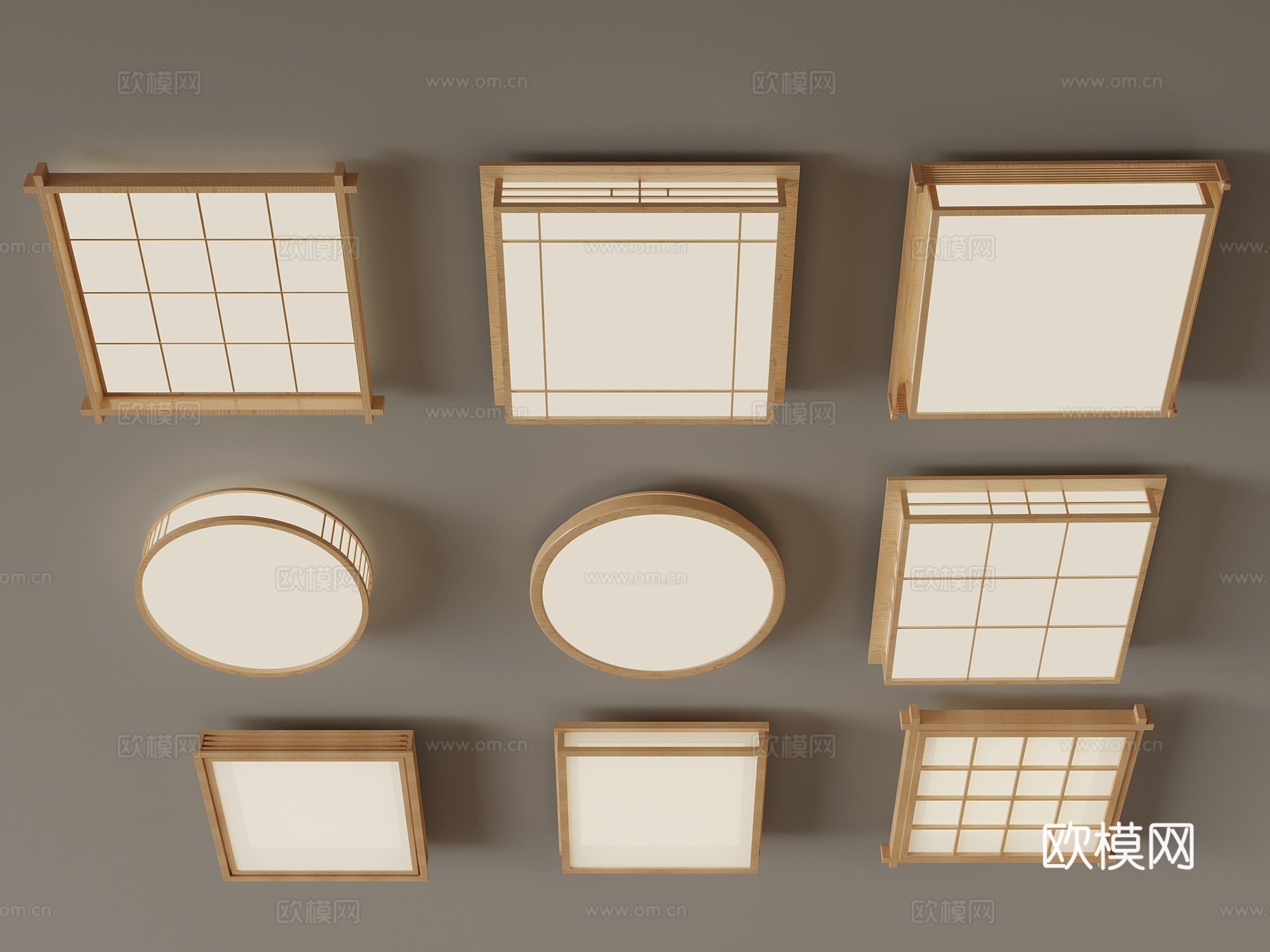 新中式 日式吸顶灯3d模型