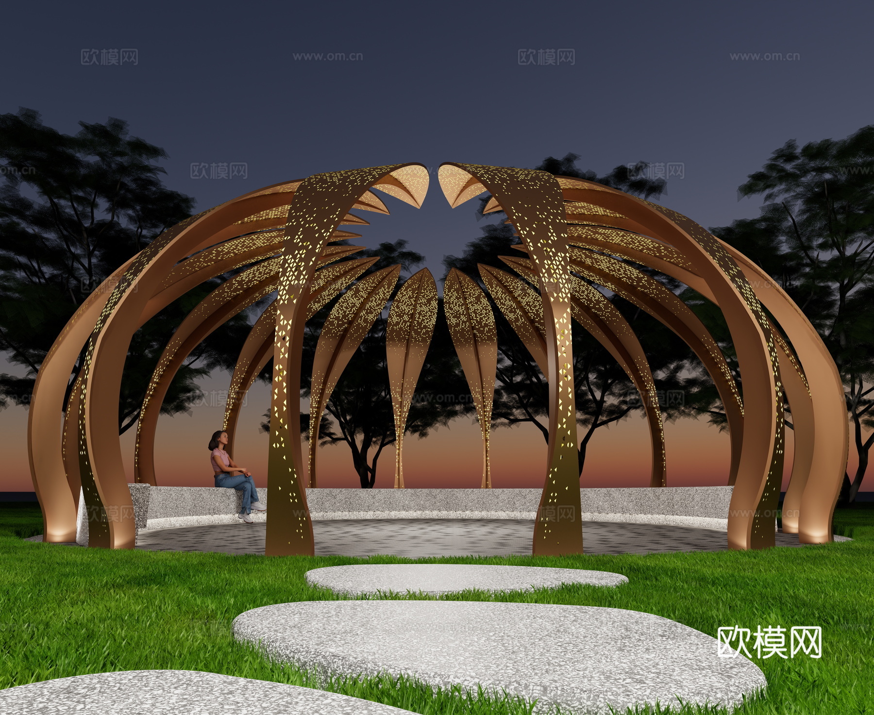 现代景观廊架 现代构筑物 叶子景观廊架 景观小品 现代异形廊su模型