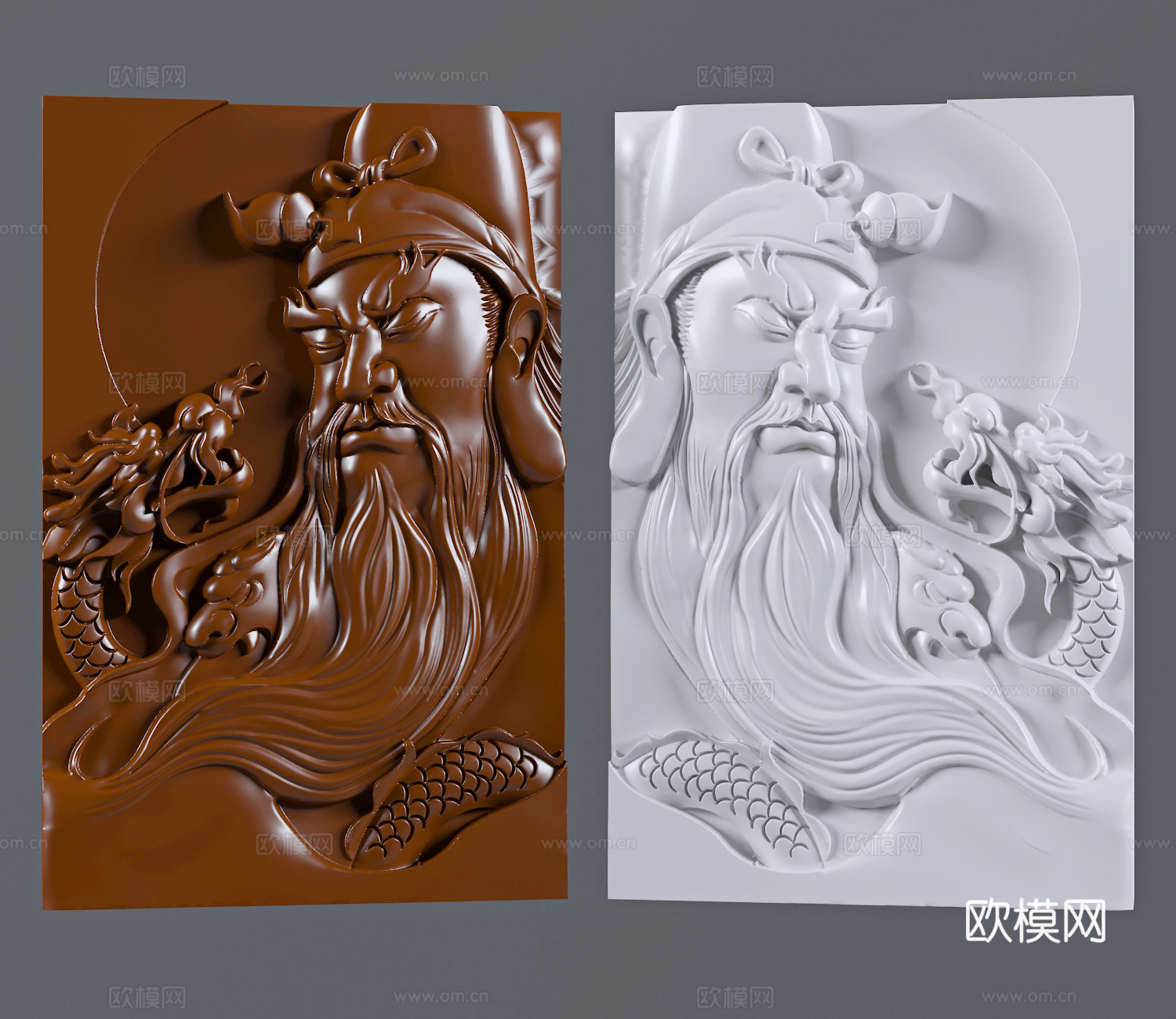 现代新中式关公头像浮雕雕塑摆件3d模型