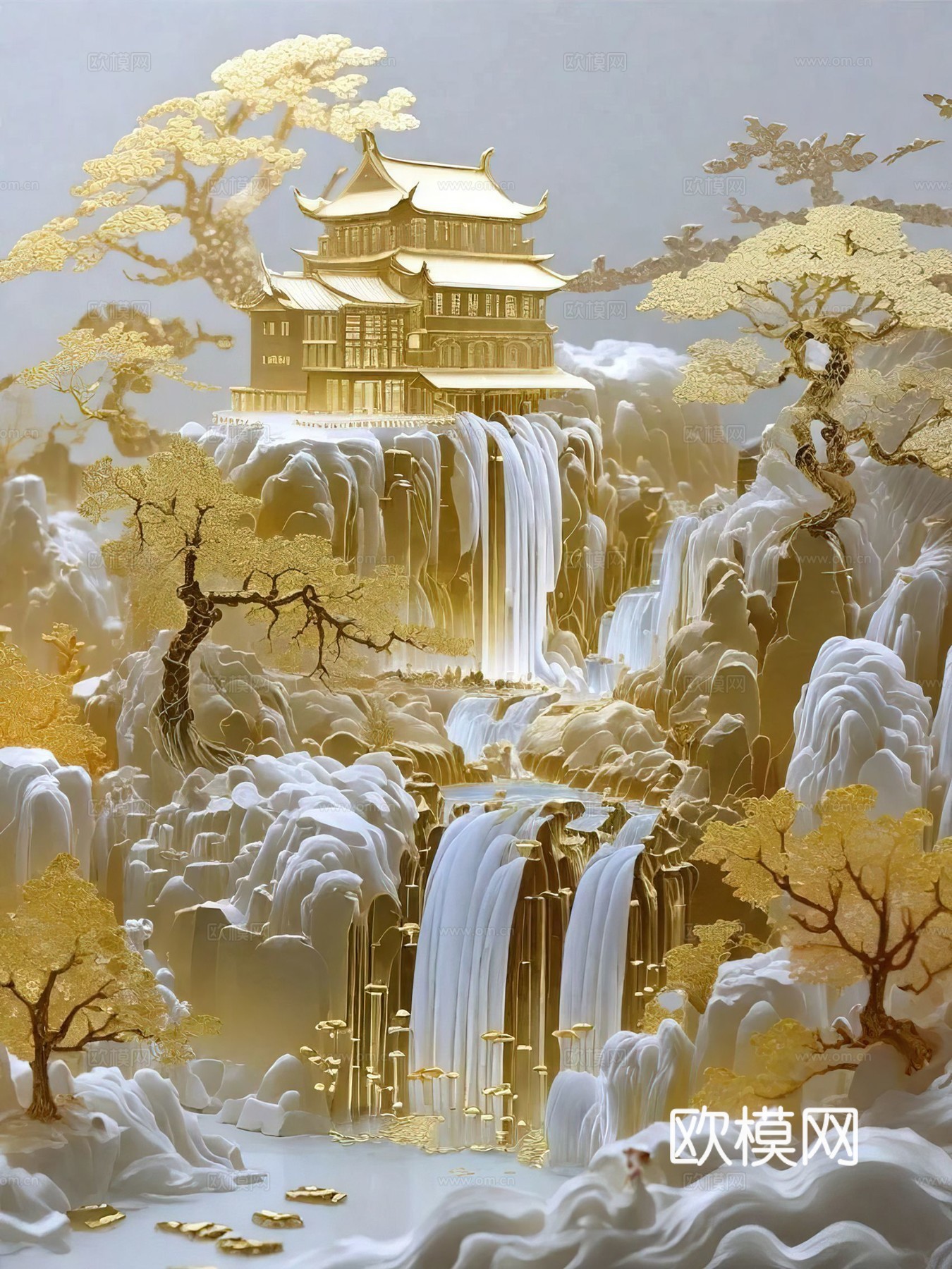 新中式国风壁纸壁画下载（渲染图6）