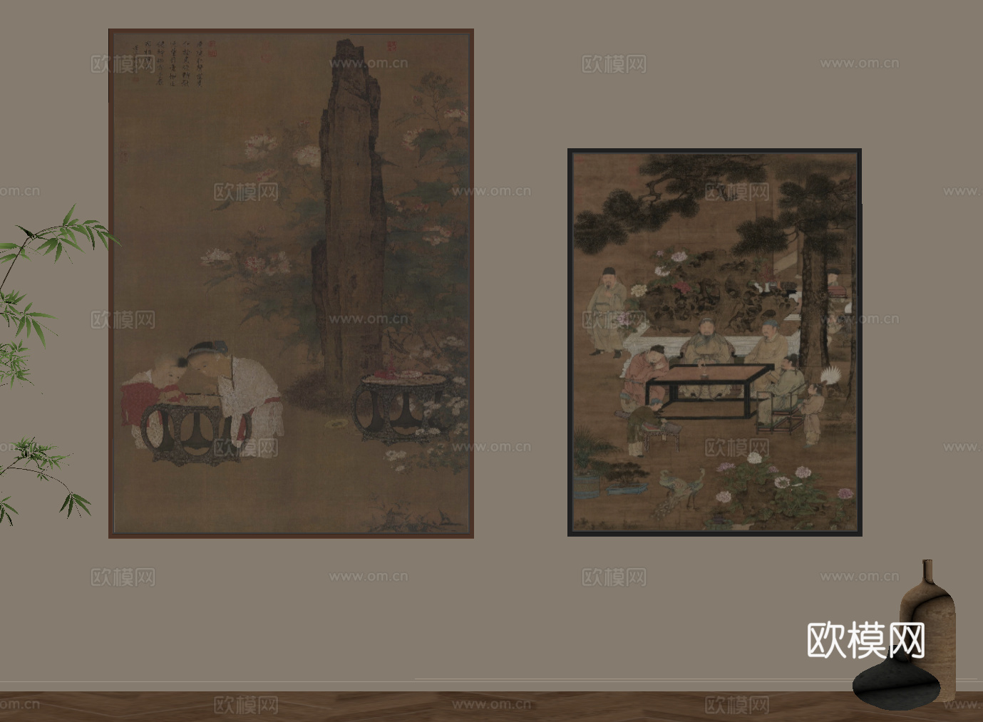 新中式装饰 宋式风装饰画绿植su模型