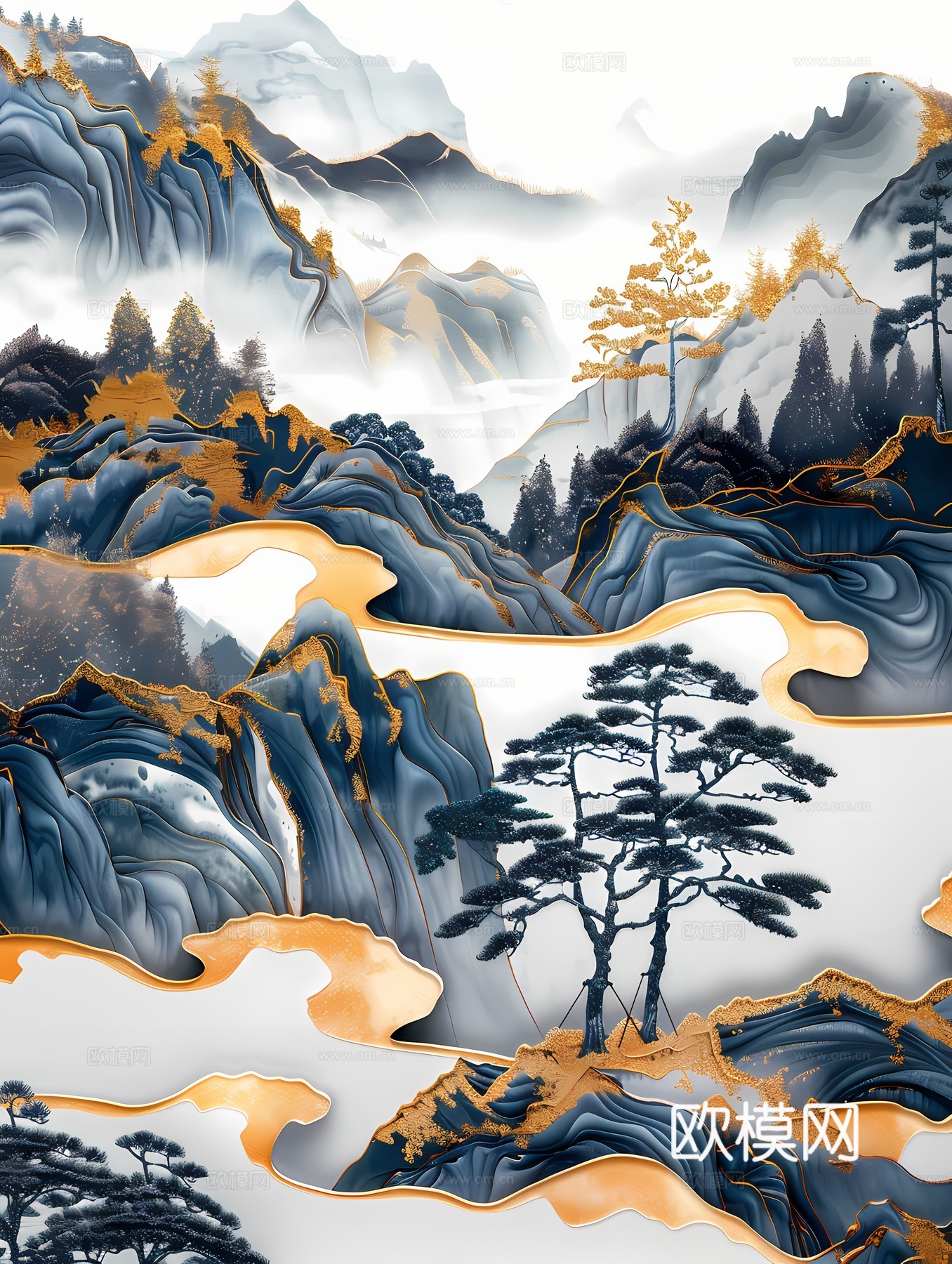 新中式国风壁纸壁画下载（渲染图8）