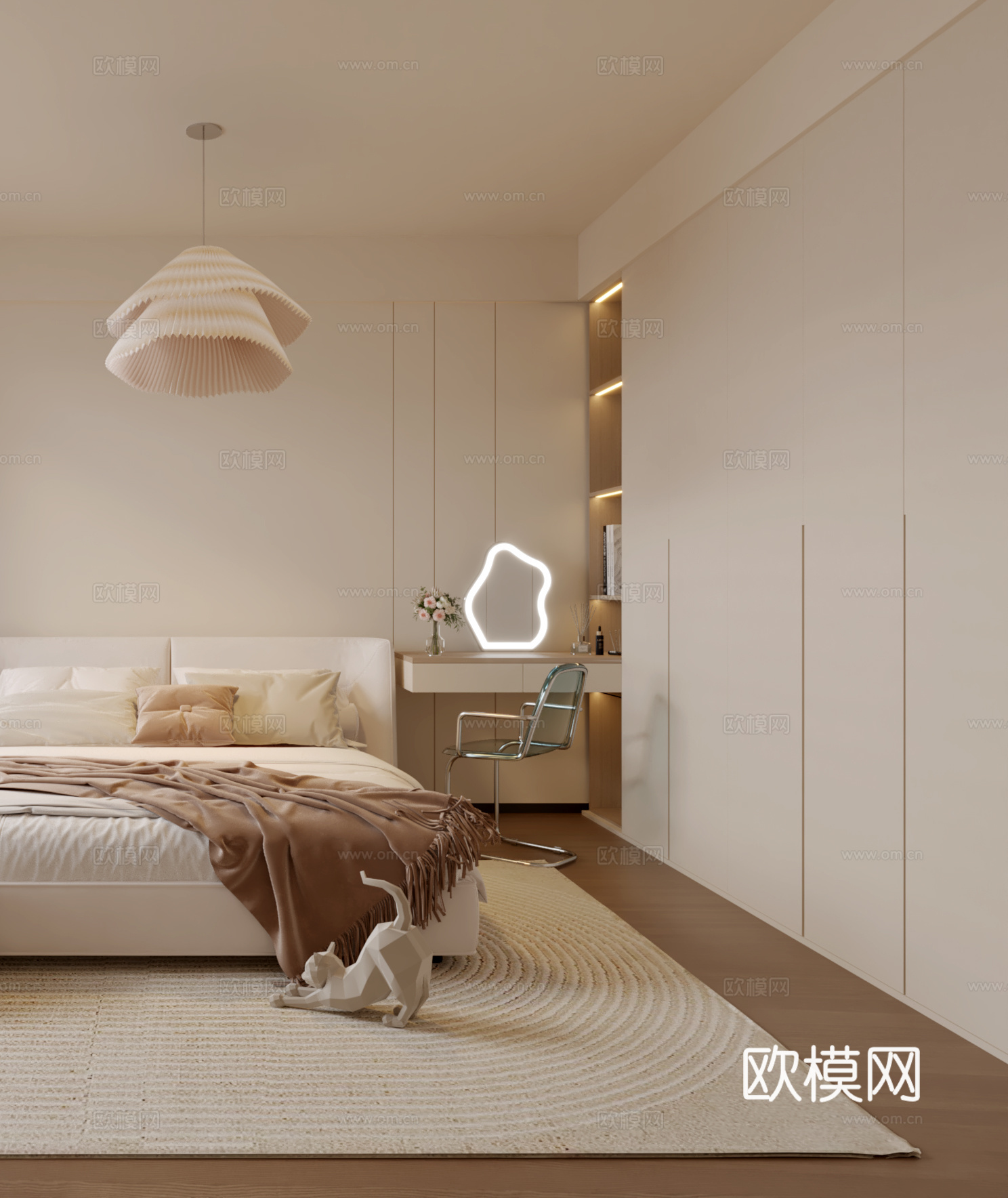 奶油风简约卧室3d模型