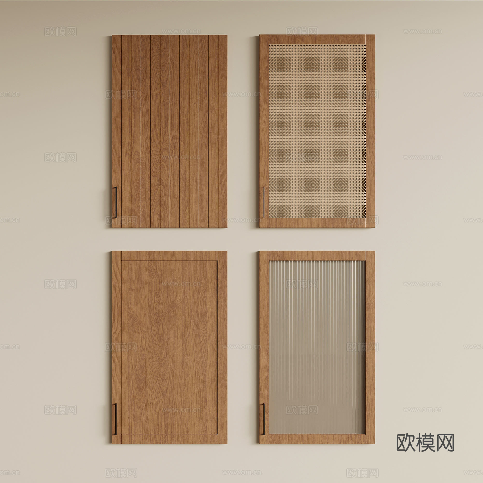 柜门 中古风柜门 实木柜门 藤编柜门 玻璃柜门3d模型