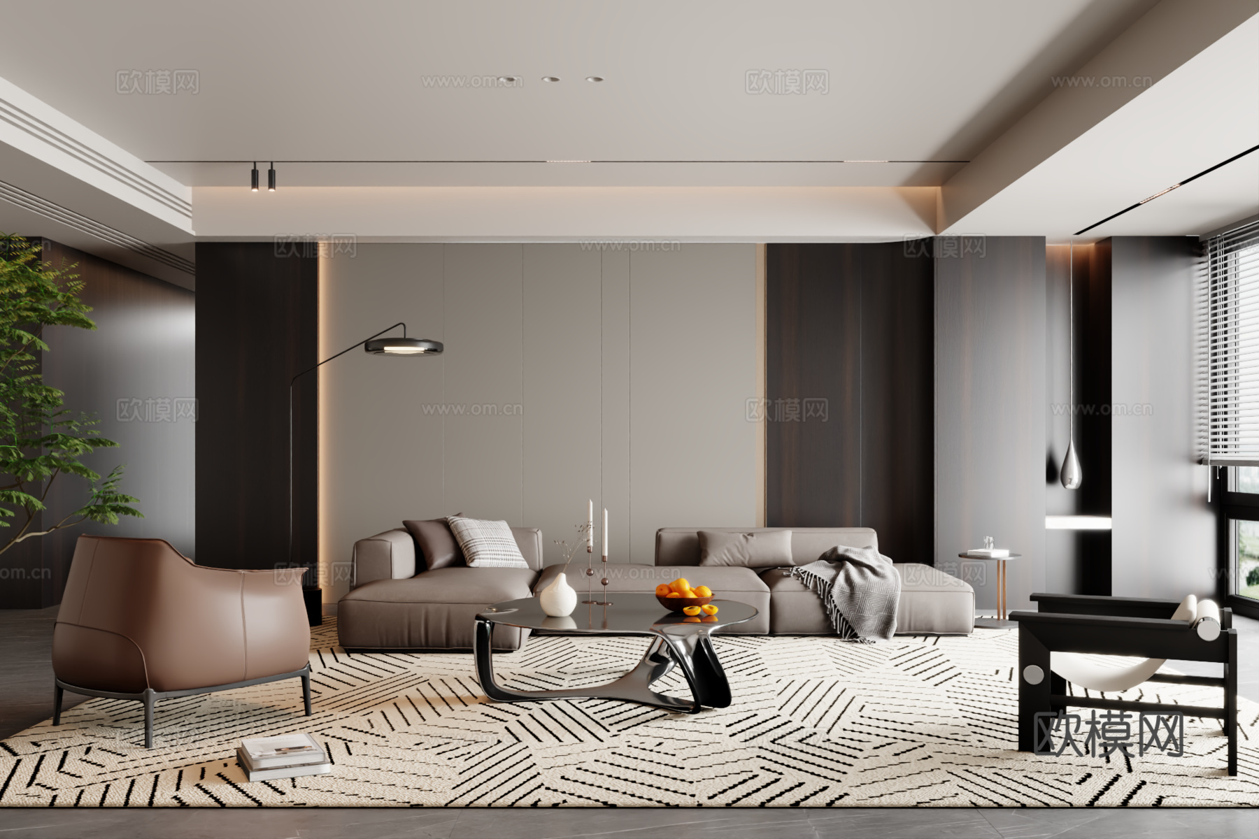 意式沙发组合 茶几 地毯3d模型