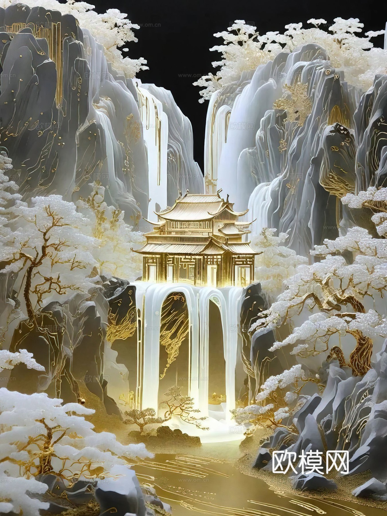 新中式国风壁纸壁画下载（渲染图3）