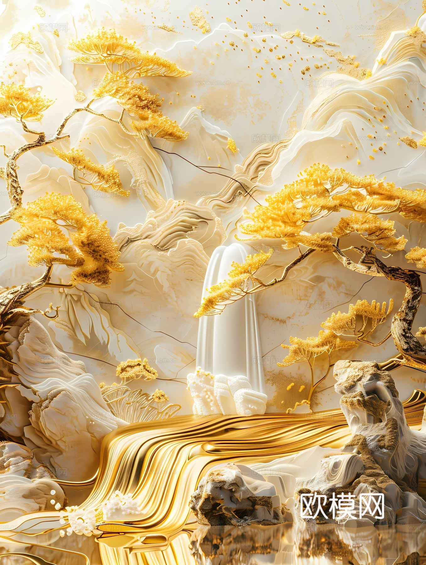 新中式国风壁纸壁画下载（渲染图7）