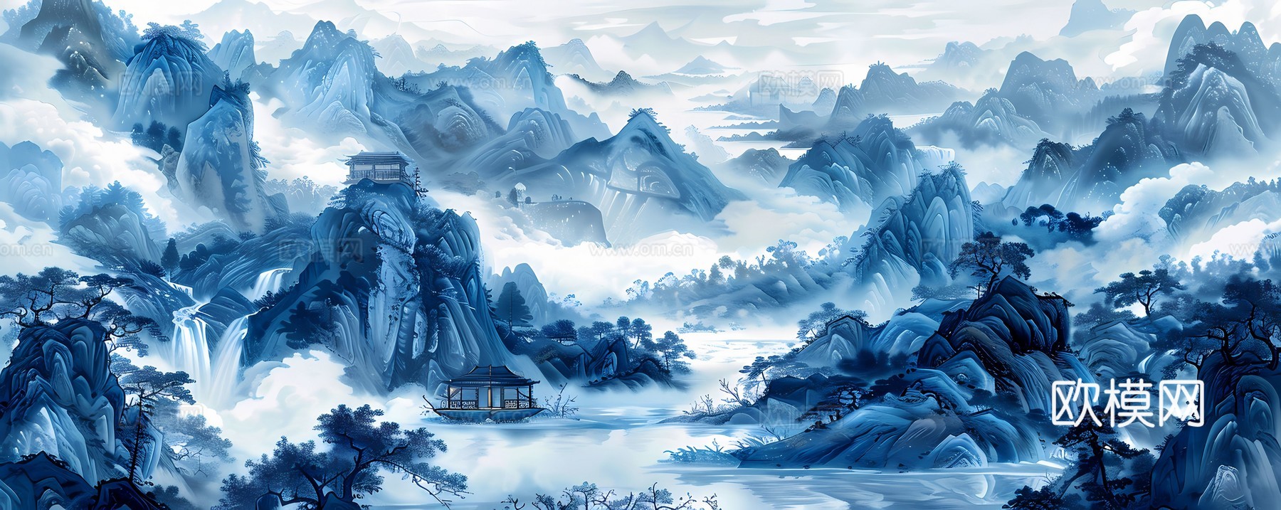 新中式国风壁纸壁画下载（渲染图5）