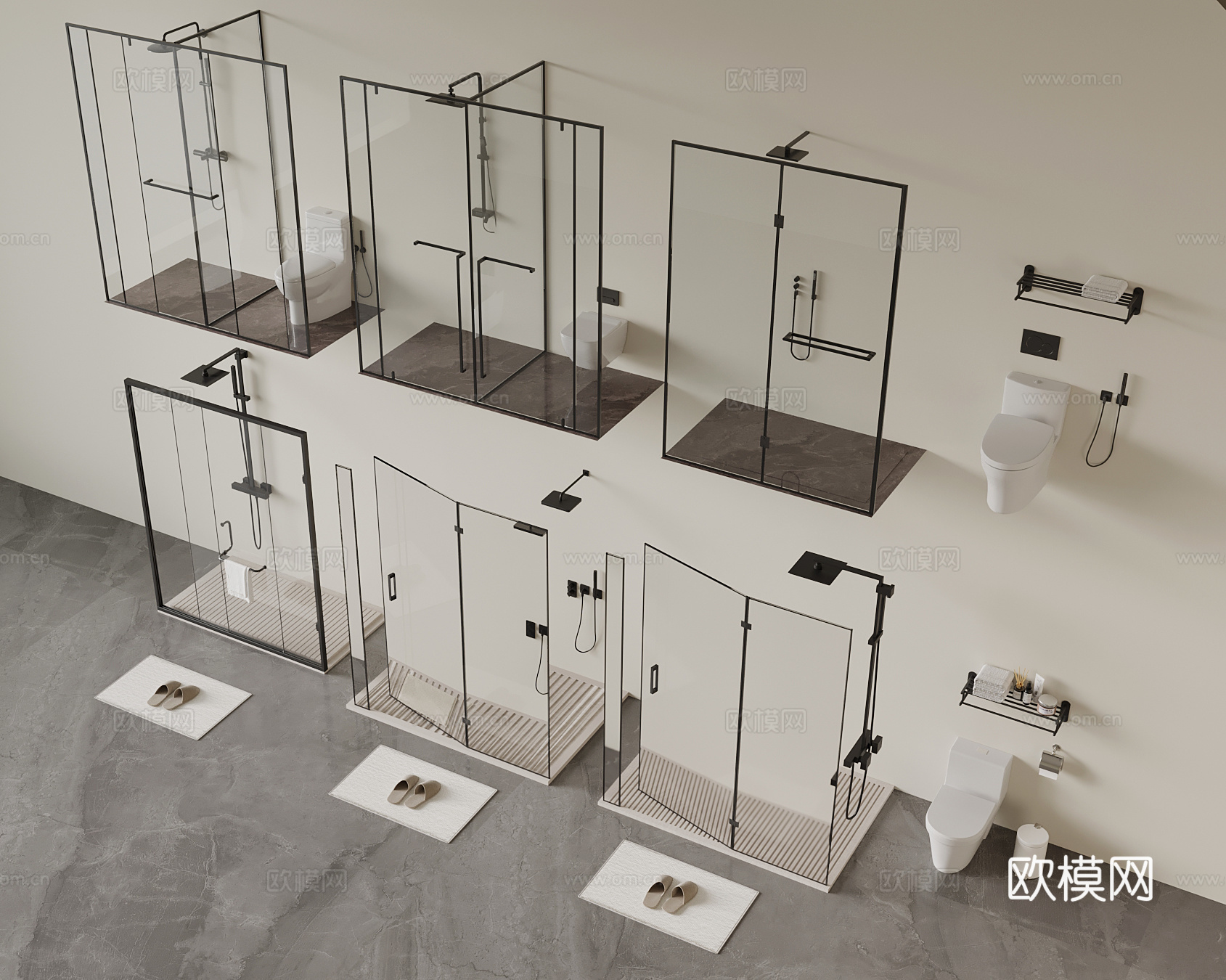 淋浴房 现代卫浴用品 马桶 毛巾架3d模型