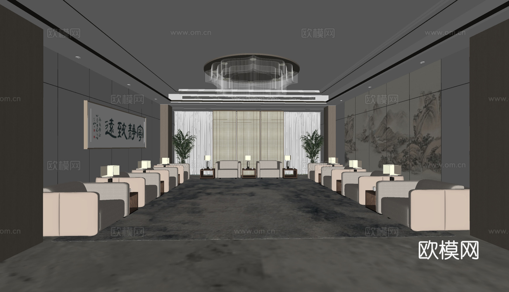 新中式轻奢接待室su模型