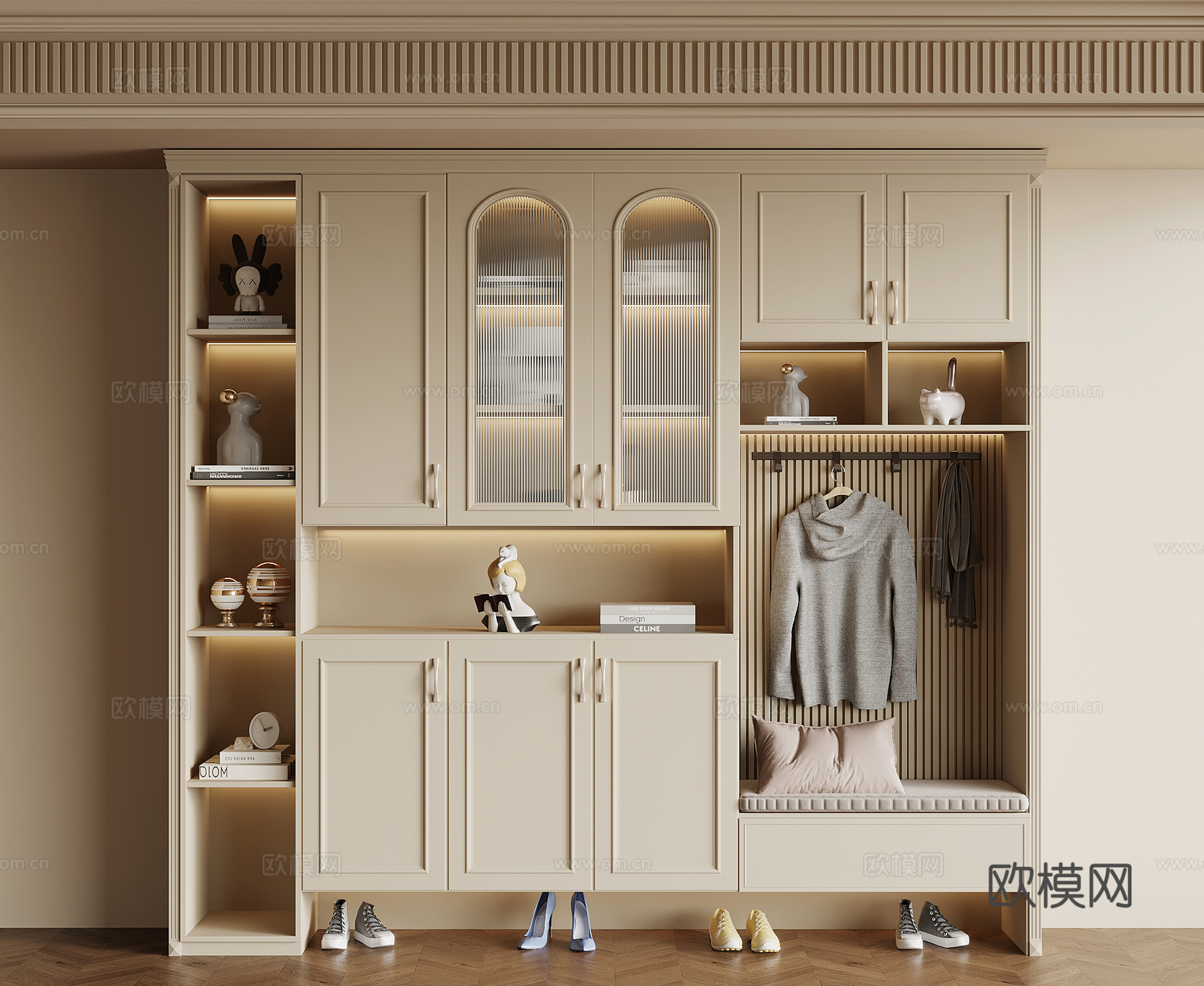 法式奶油风鞋柜 饰品摆件 鞋子 衣服 生活用品3d模型