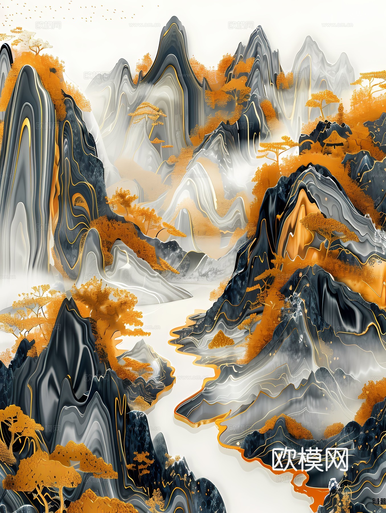 新中式国风壁纸壁画下载（渲染图4）