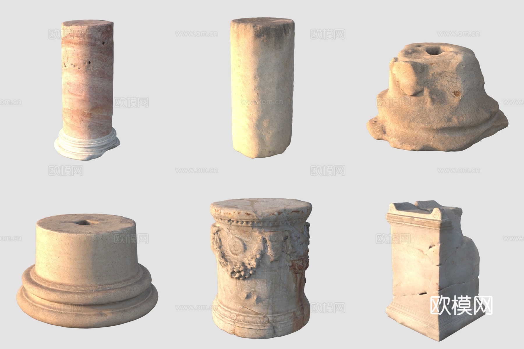 古代罗马柱石柱石雕3d模型