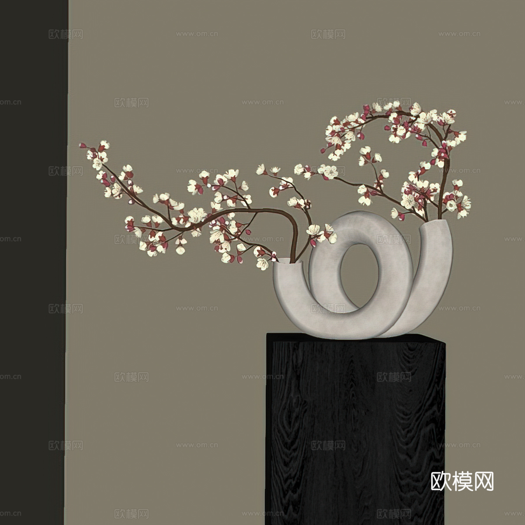 新中式花艺摆件 梅花 艺术插花 花瓶 餐桌摆件su模型