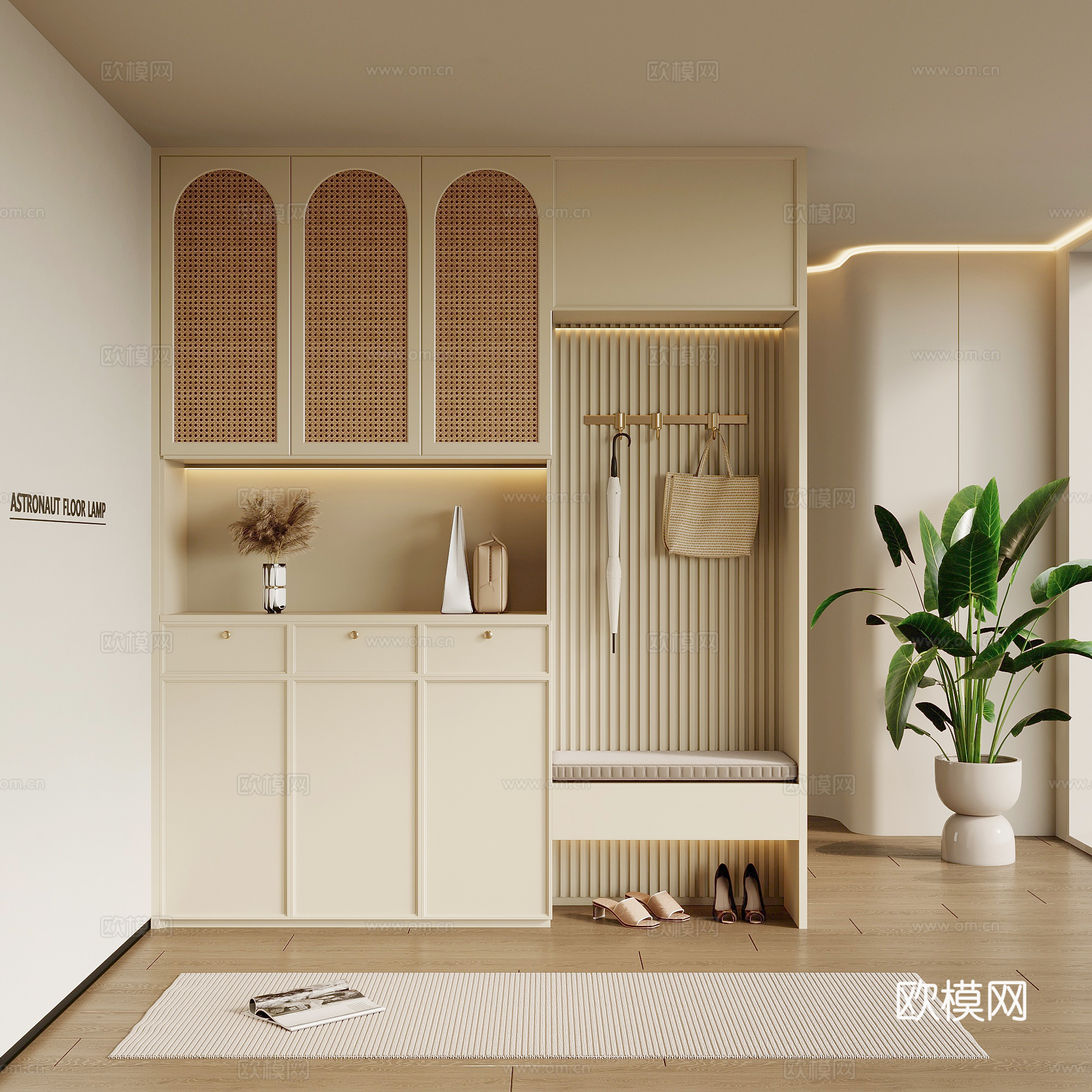 法式奶油风玄关 鞋柜3d模型