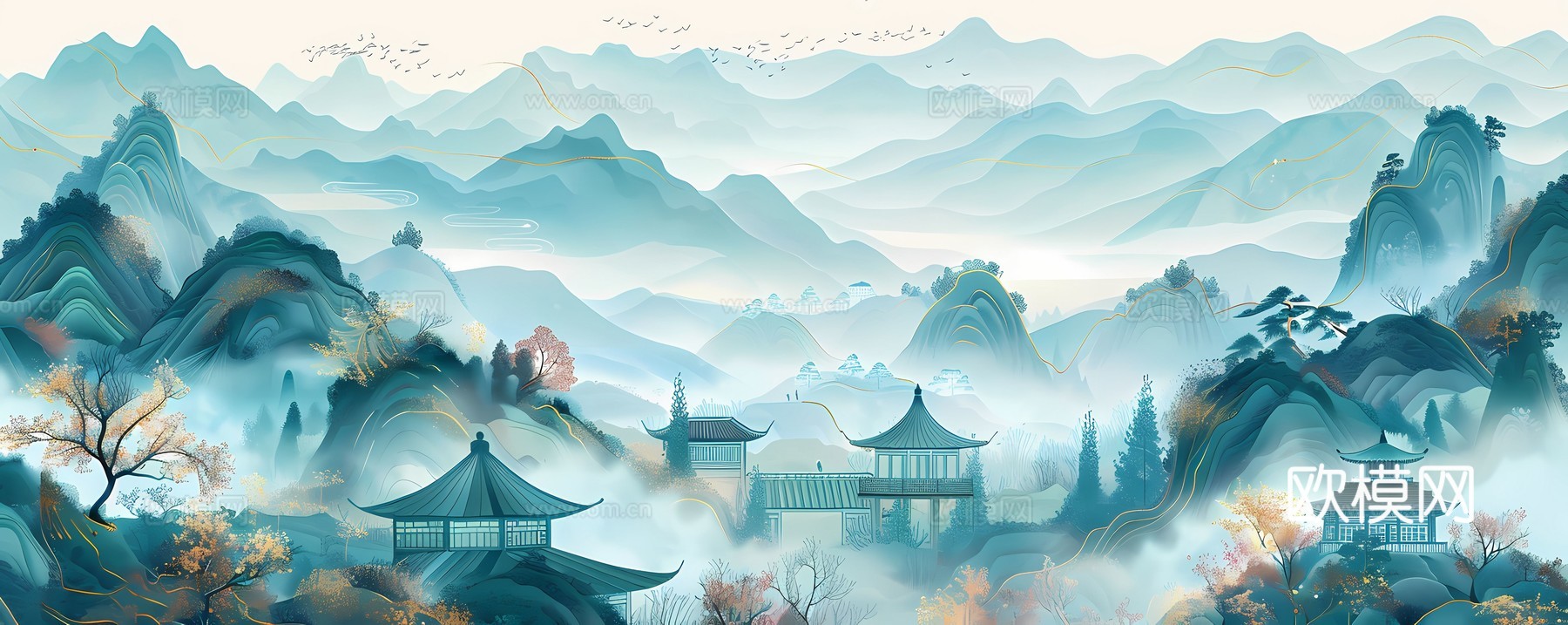 新中式国风壁纸壁画下载（渲染图7）