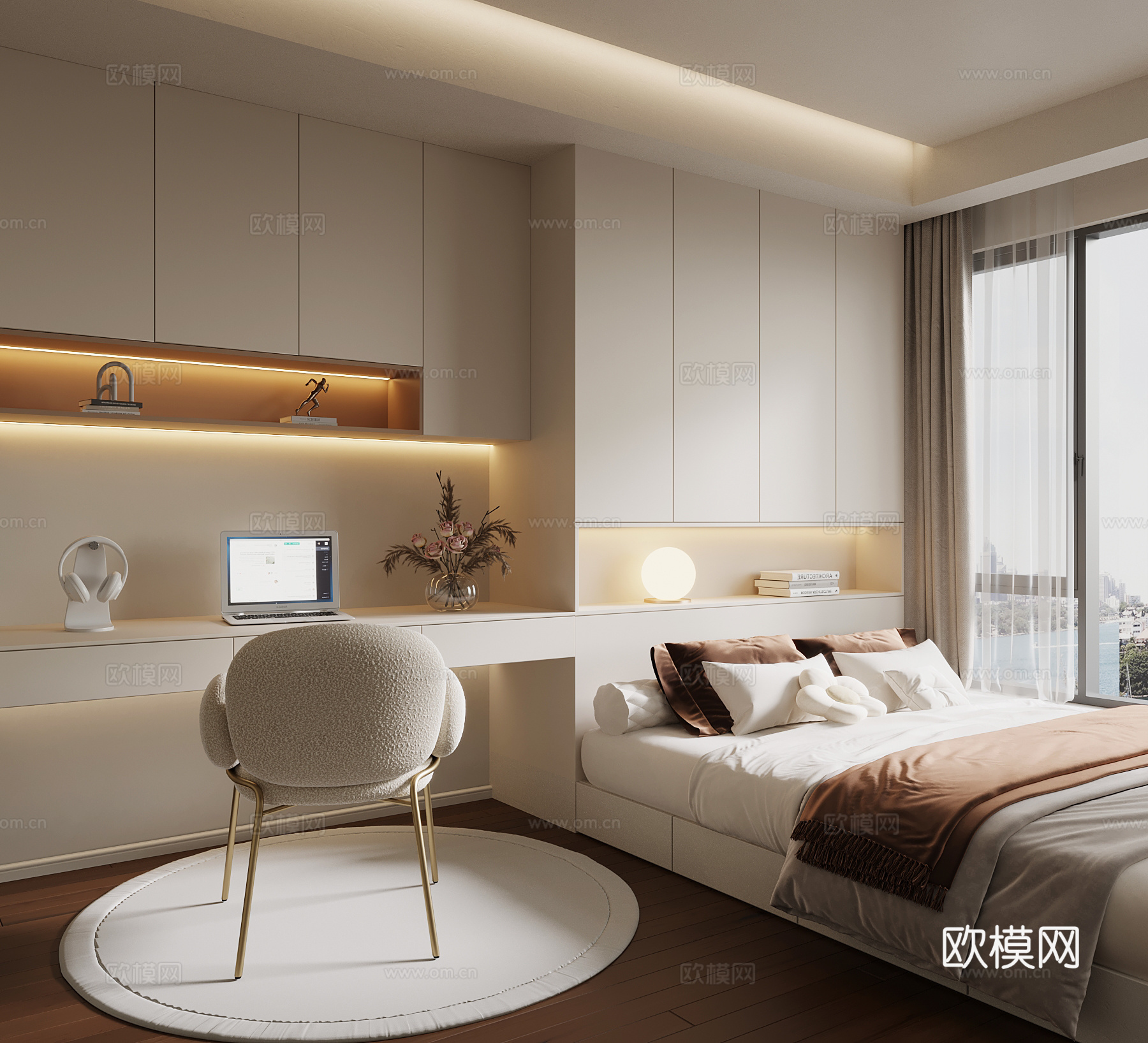 奶油风卧室 榻榻米卧室3d模型
