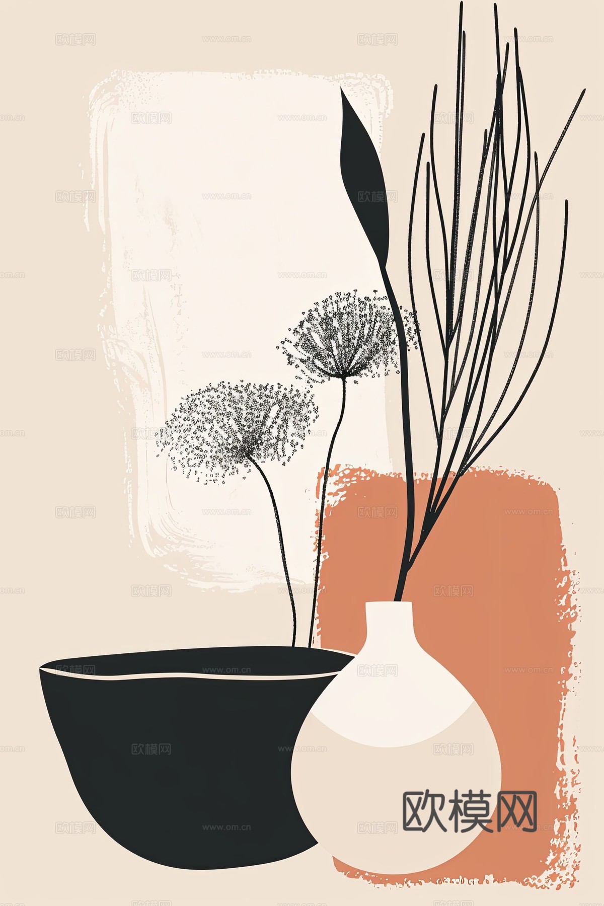 文艺小清新简约现代装饰画下载（渲染图2）