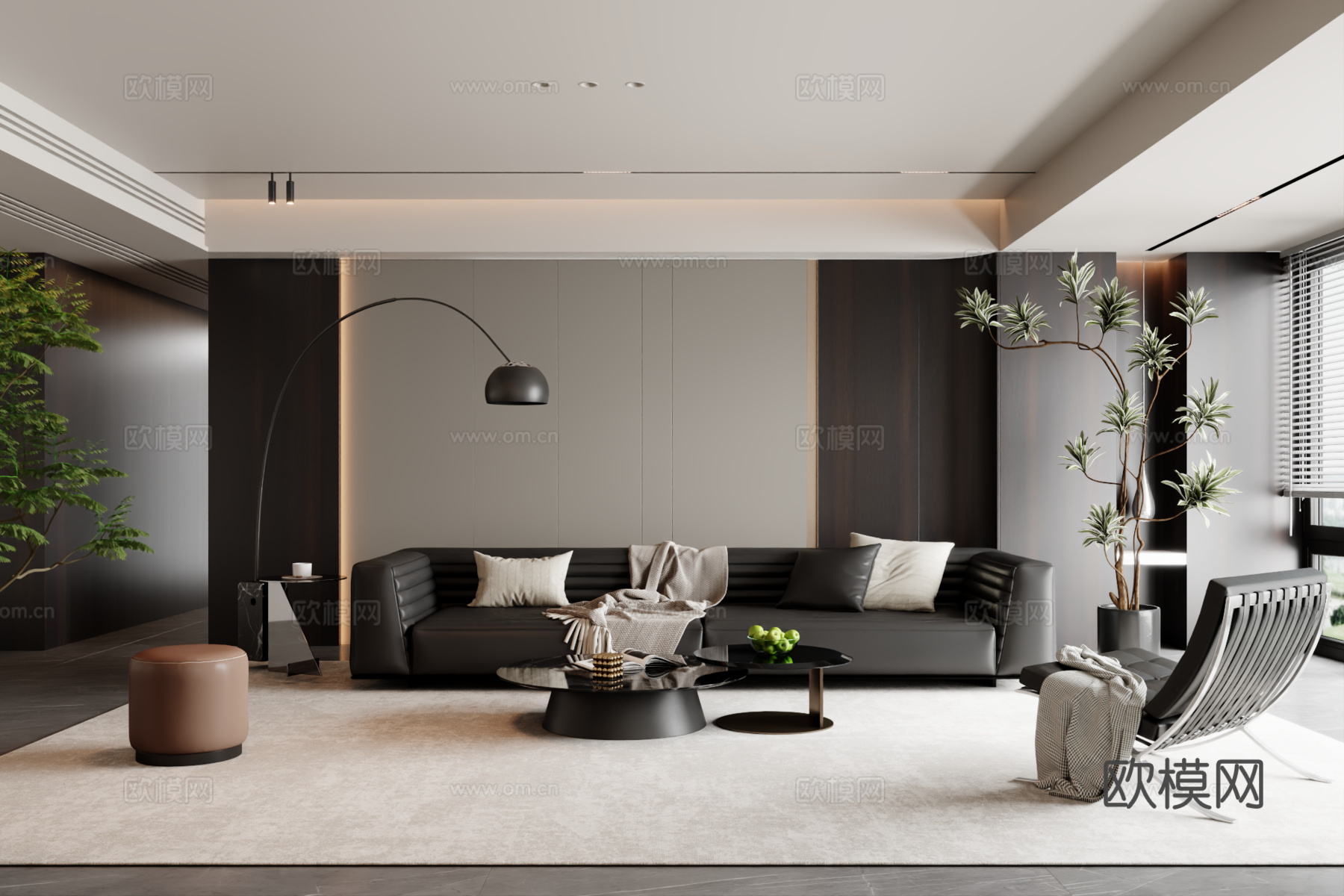 意式沙发组合 茶几 地毯3d模型下载