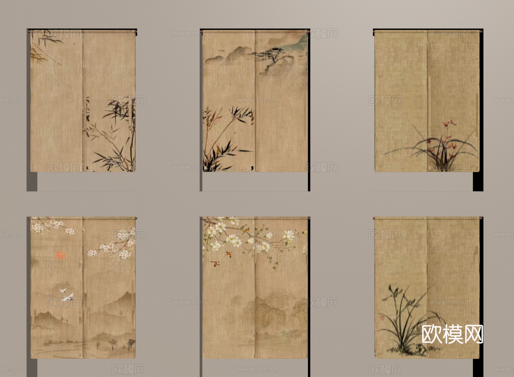 新中式门帘su模型