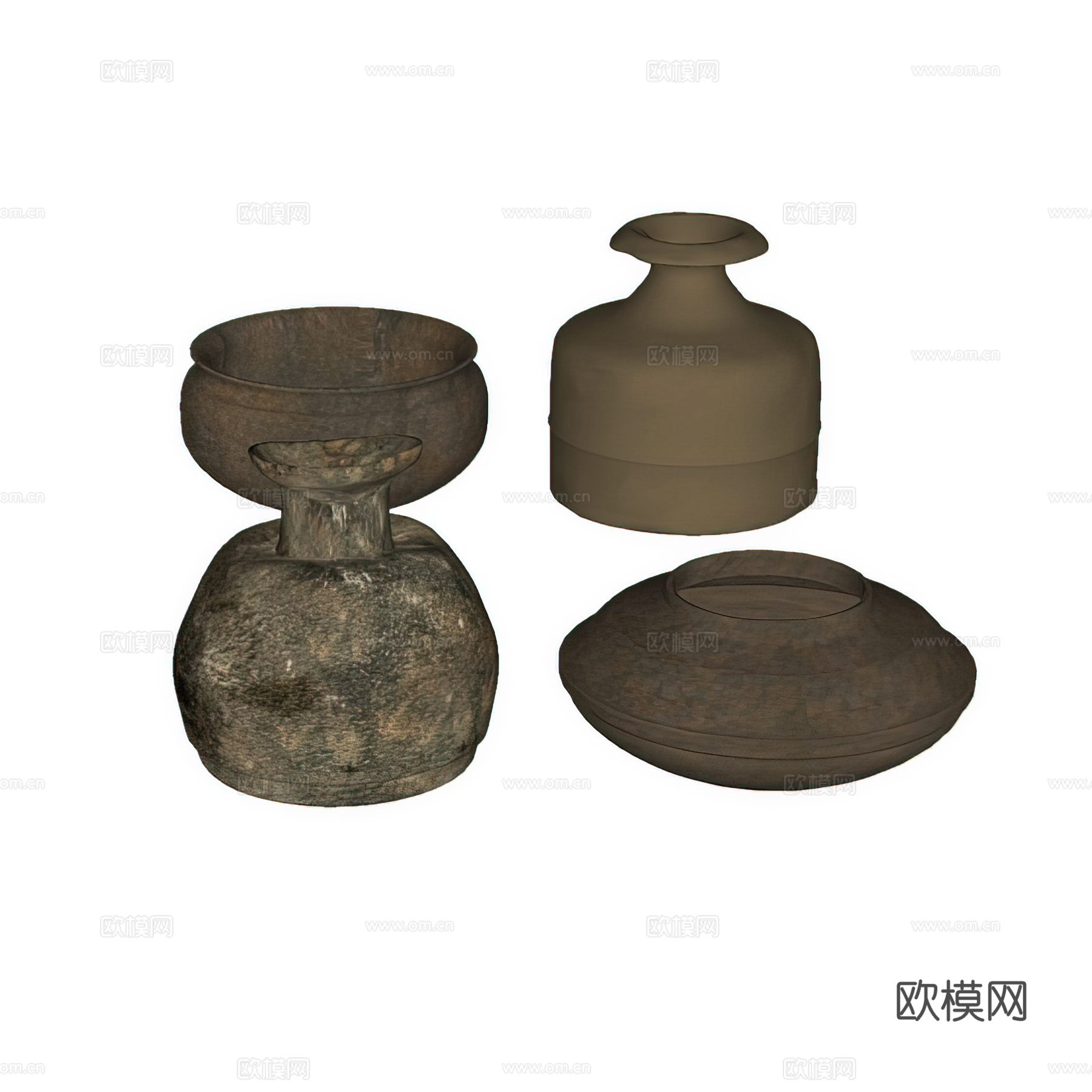 现代陶罐器皿 陶罐花瓶 罐子 金属花瓶su模型