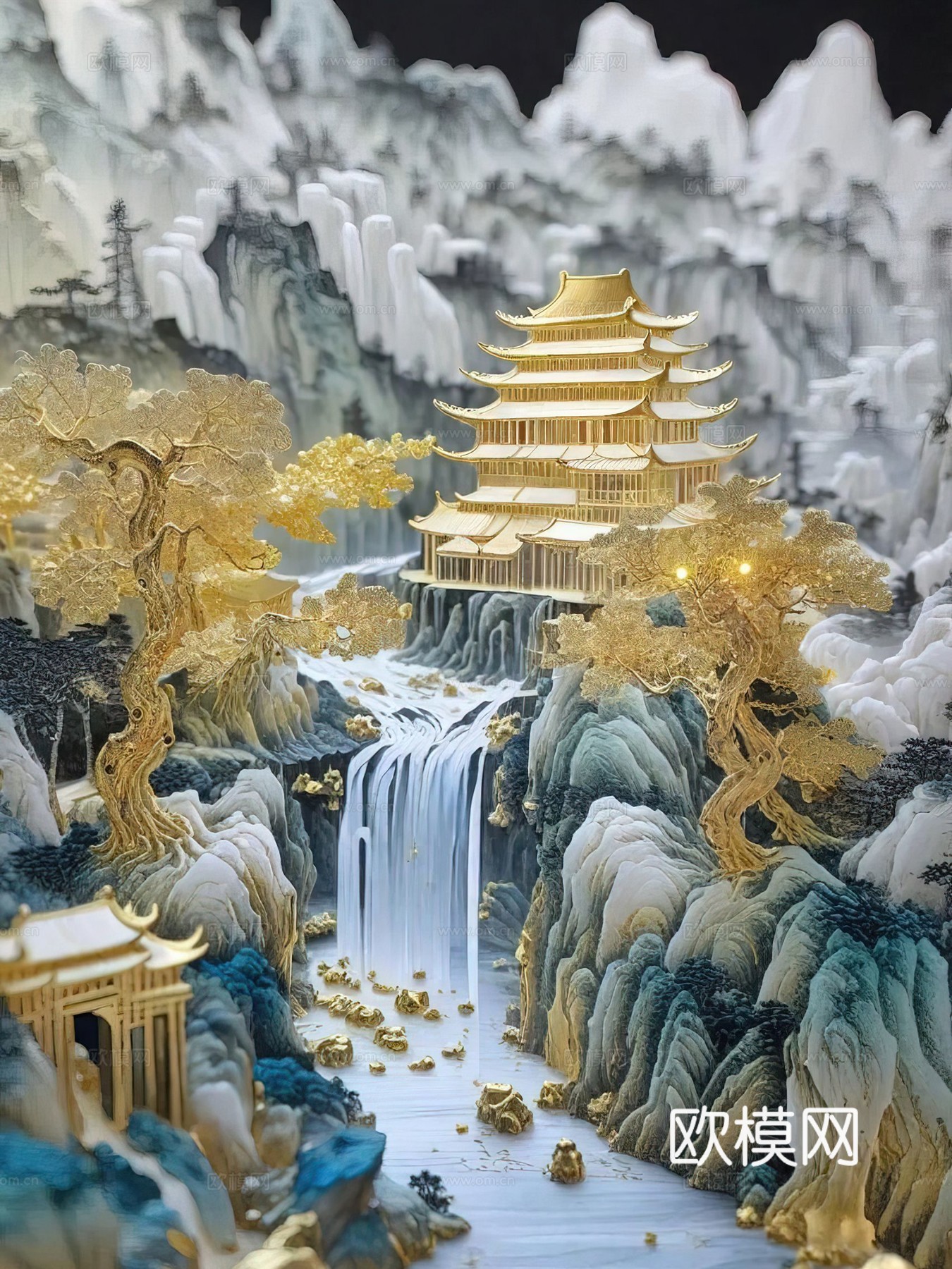 新中式国风壁纸壁画下载（渲染图5）