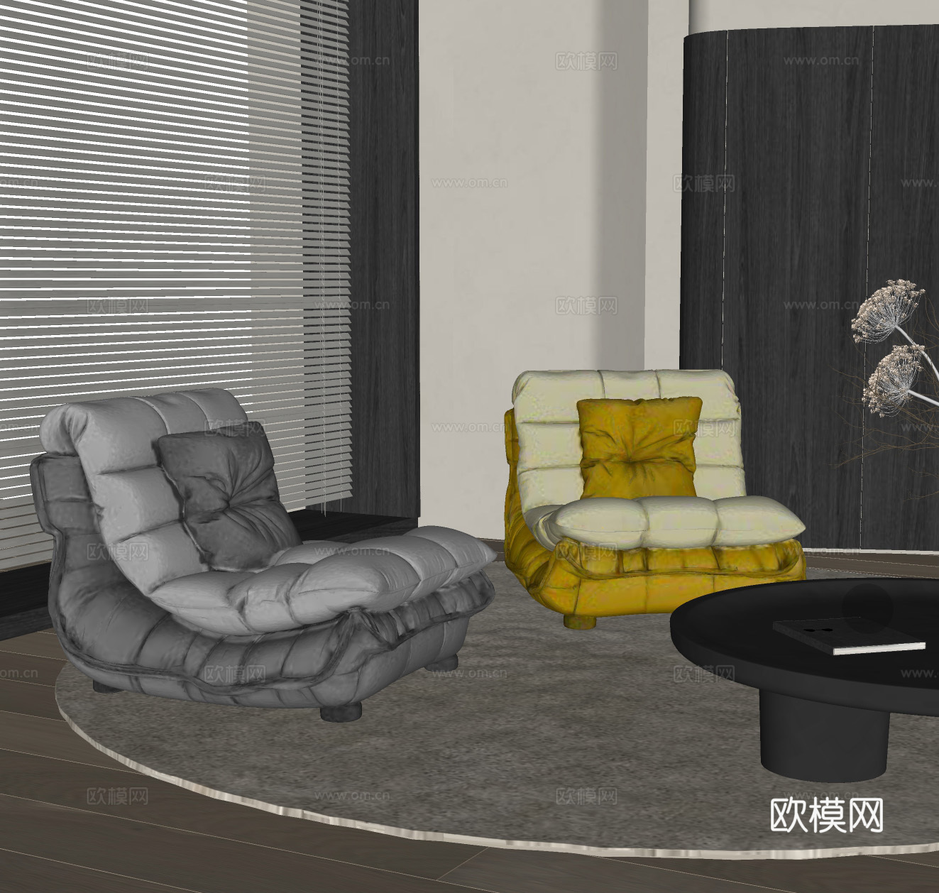 现代休闲椅 亚克力休闲椅 沙发椅 布艺休闲椅 扶手椅su模型