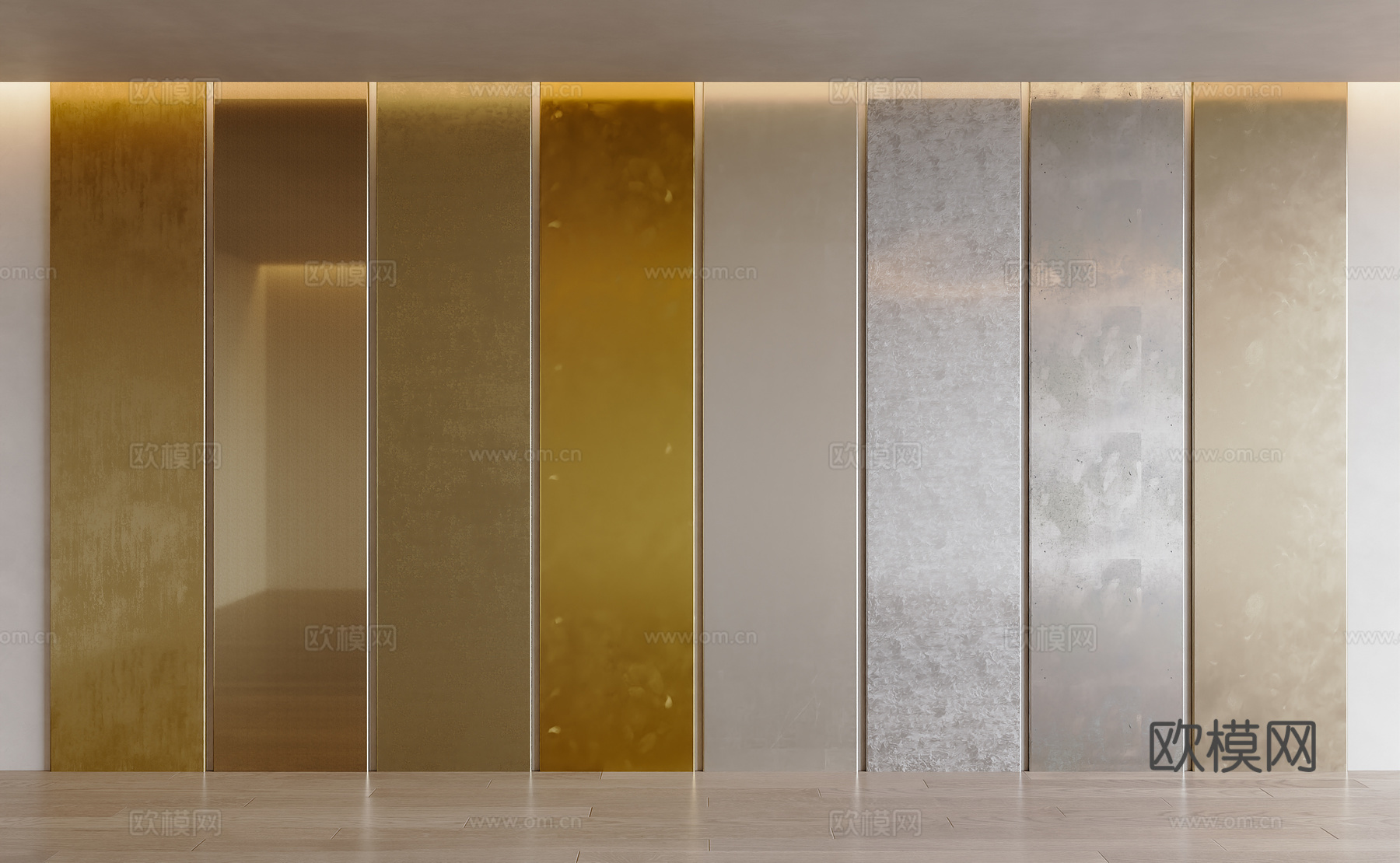 现代护墙板 金属护墙板 拉丝金属板 古铜金属 金色不锈钢3d模型