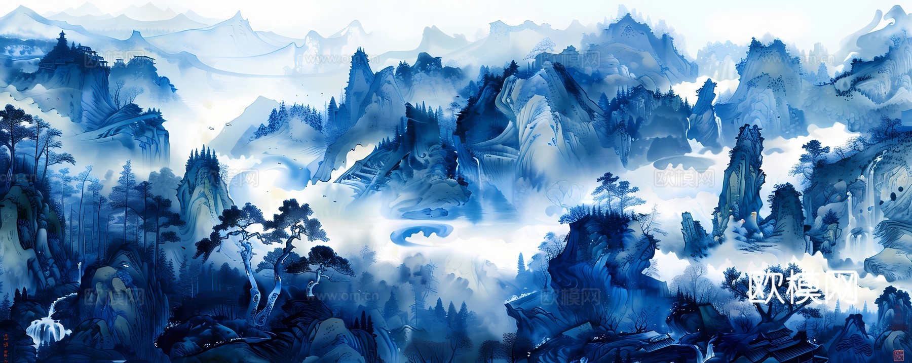 新中式国风壁纸壁画下载（渲染图6）